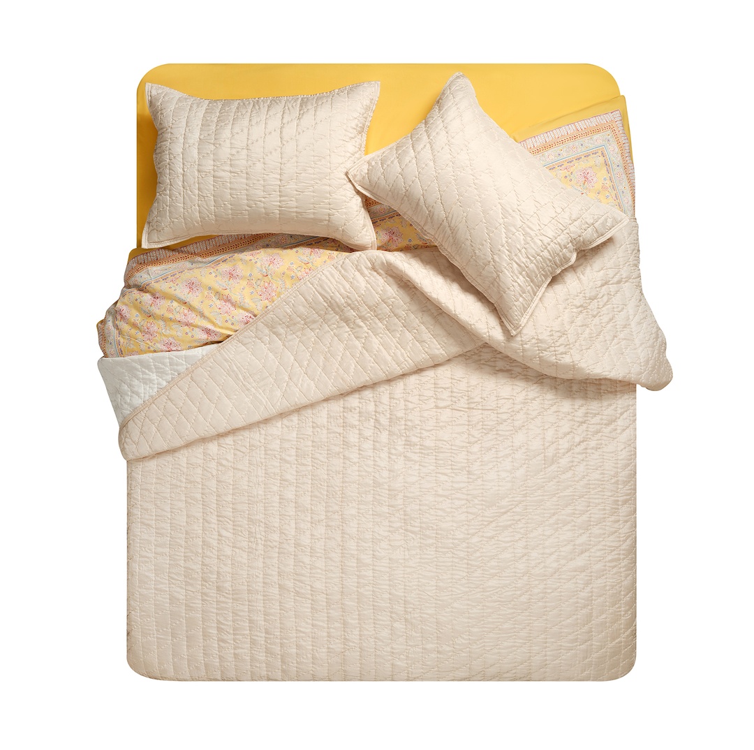 Okhla Çift Kişilik İpek Yatak Örtüsü Seti 240x260 Cm Natural