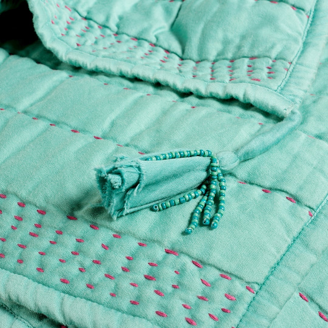 Okhla El İşi Kapitoneli Çift Kişilik Pamuk Saten Yatak Örtüsü Seti 240x260 Cm Yeşil