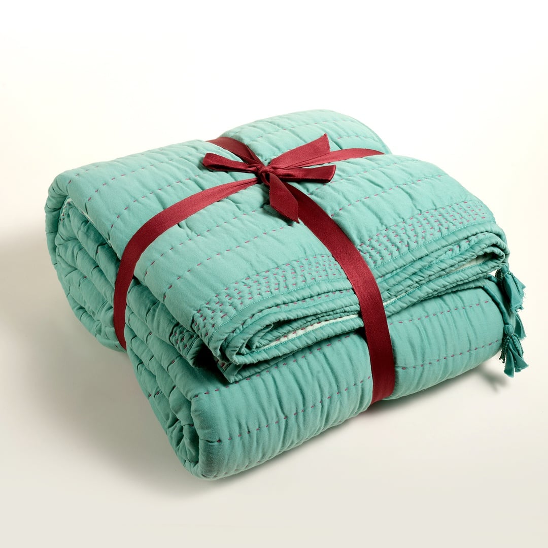 Okhla El İşi Kapitoneli Çift Kişilik Pamuk Saten Yatak Örtüsü Seti 240x260 Cm Yeşil