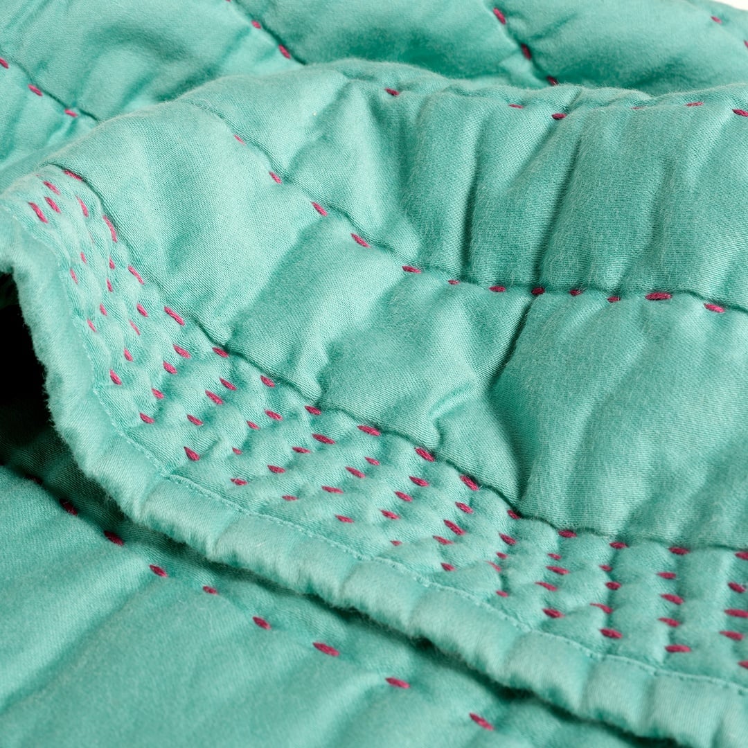 Okhla El İşi Kapitoneli Çift Kişilik Pamuk Saten Yatak Örtüsü Seti 240x260 Cm Yeşil