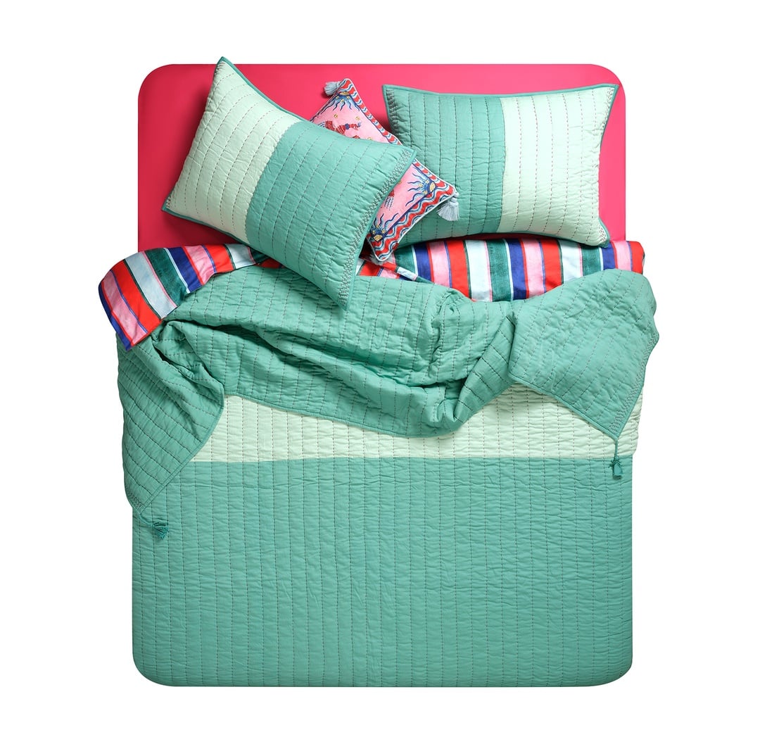 Okhla El İşi Kapitoneli Çift Kişilik Pamuk Saten Yatak Örtüsü Seti 240x260 Cm Yeşil