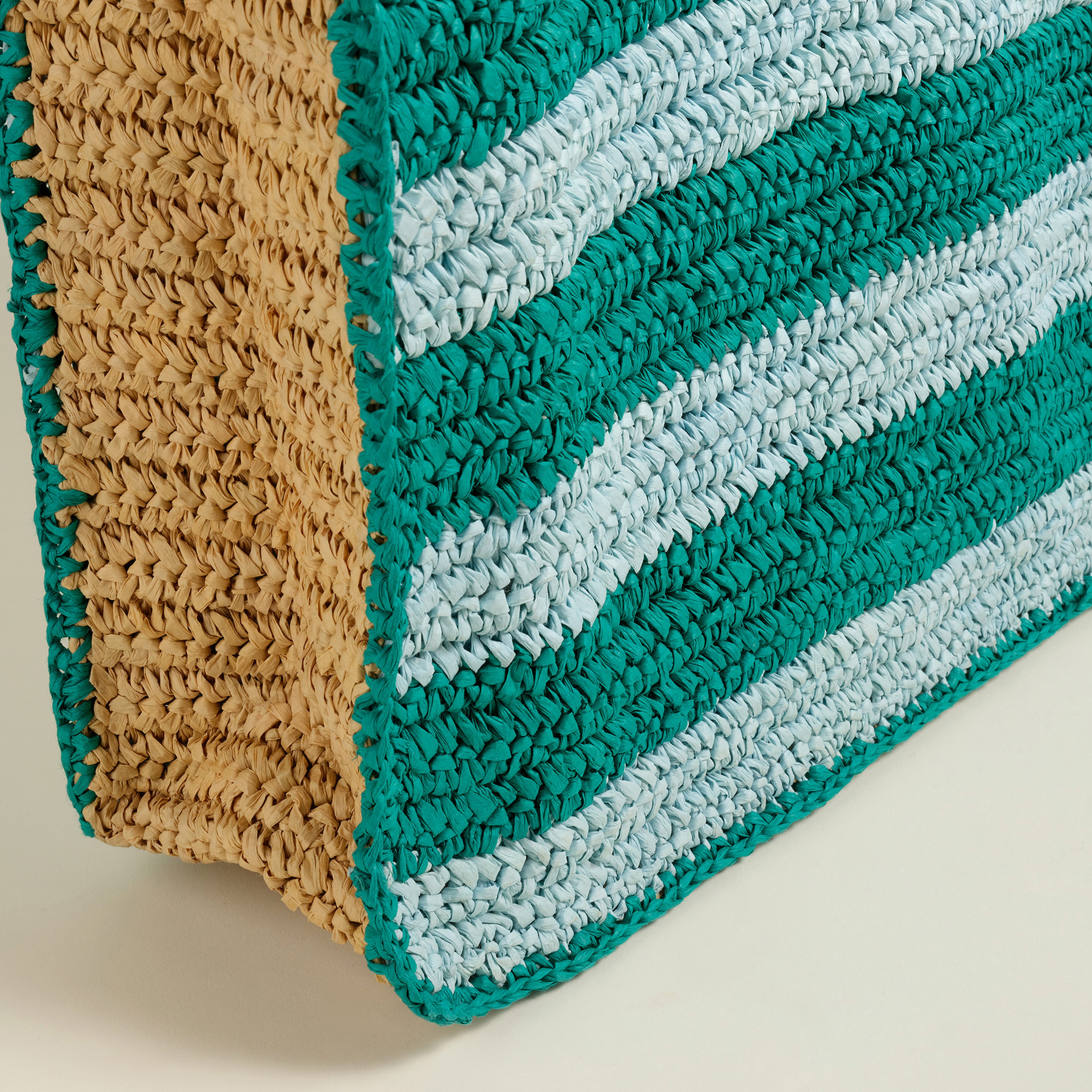 Delhı Rafya Omuz Çantası 43x35 Cm Yeşil - Mavi