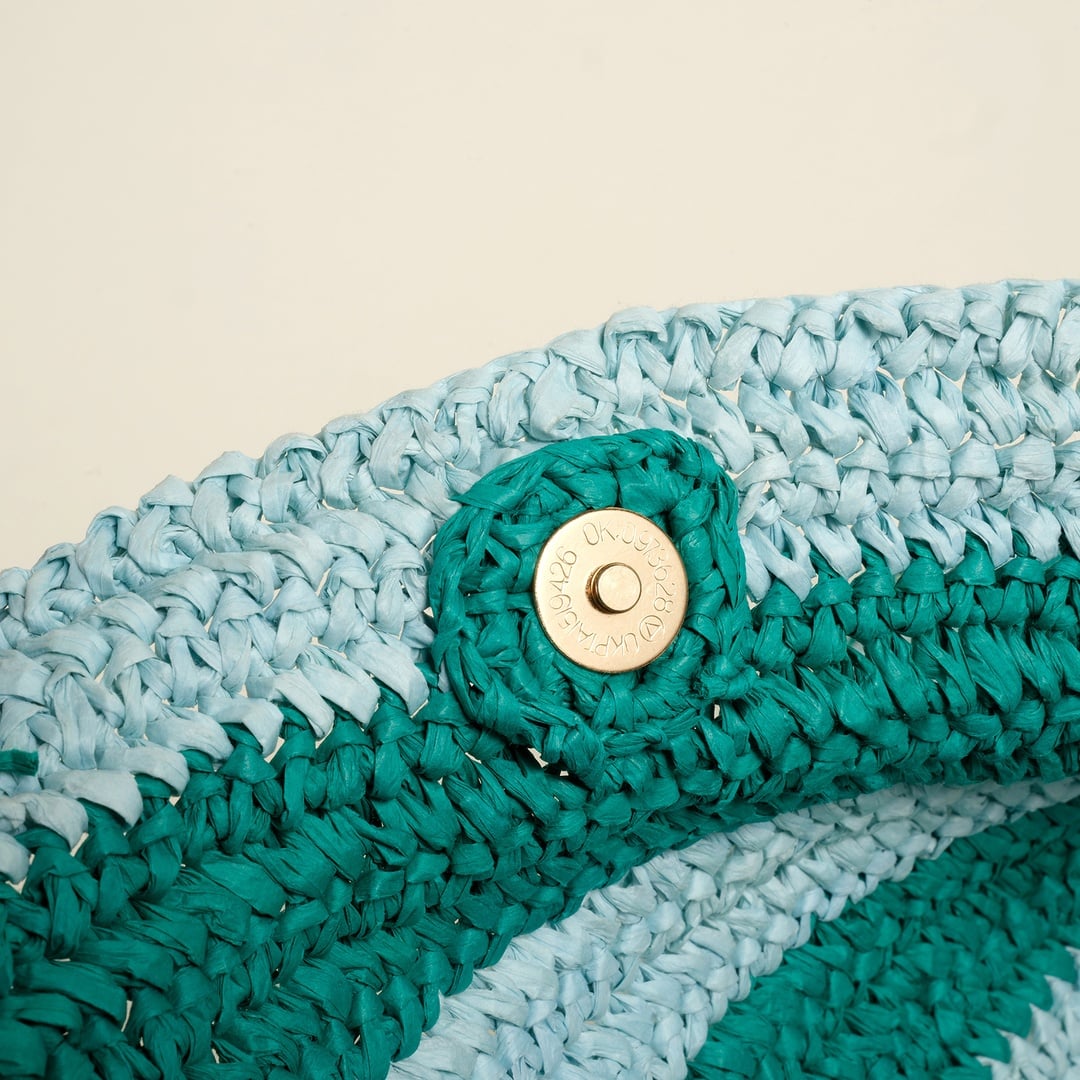 Delhı Rafya Omuz Çantası 43x35 Cm Yeşil - Mavi