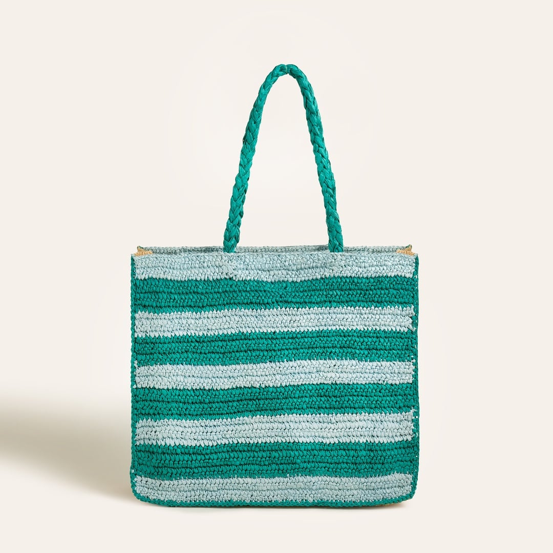 Delhı Rafya Omuz Çantası 43x35 Cm Yeşil - Mavi