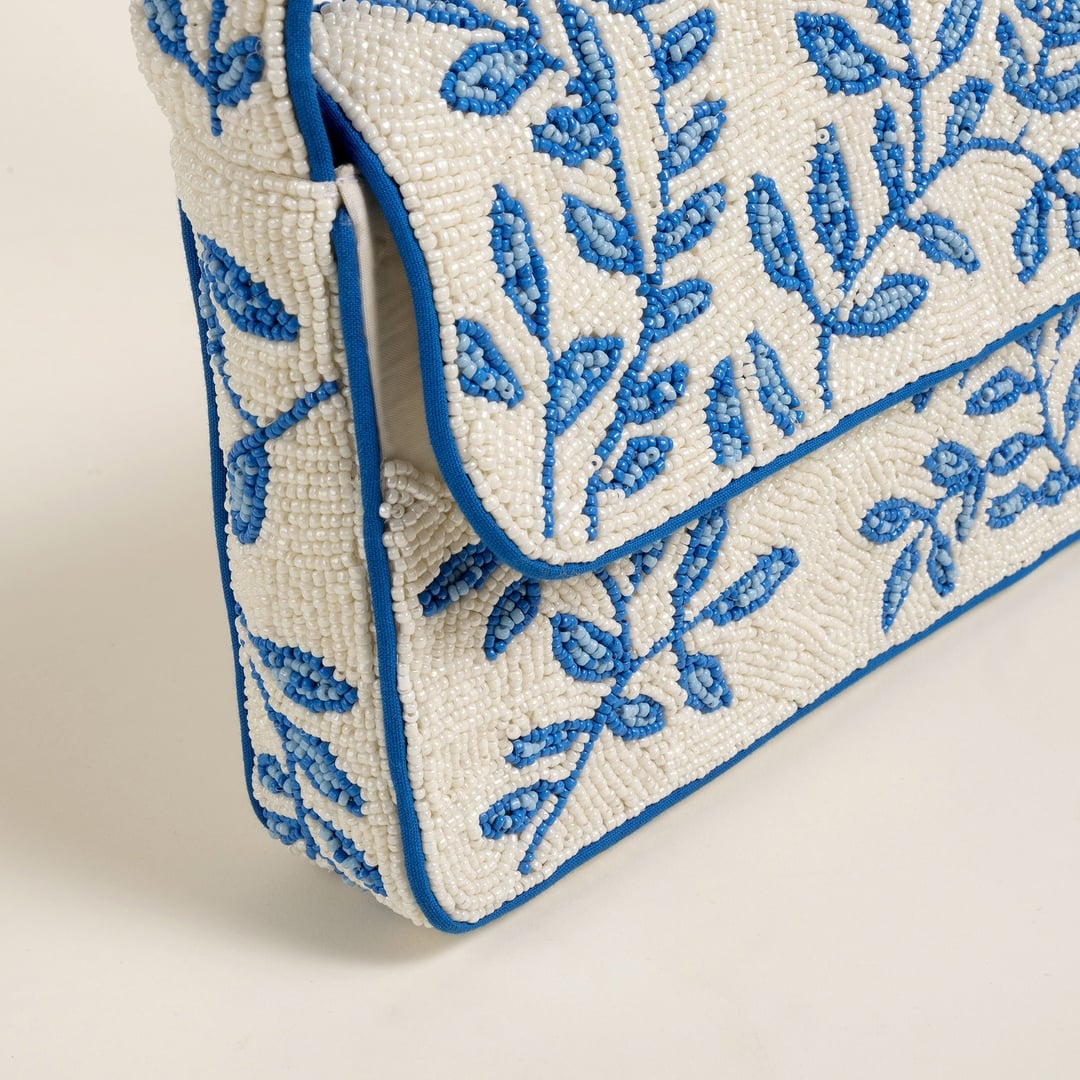 Delhı Boncuklu Pamuk Omuz Çantası 24x16.5 Cm Mavi