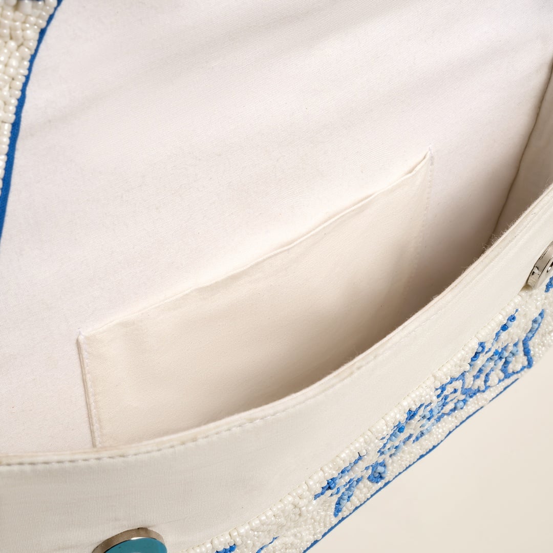 Delhı Boncuklu Pamuk Omuz Çantası 24x16.5 Cm Mavi