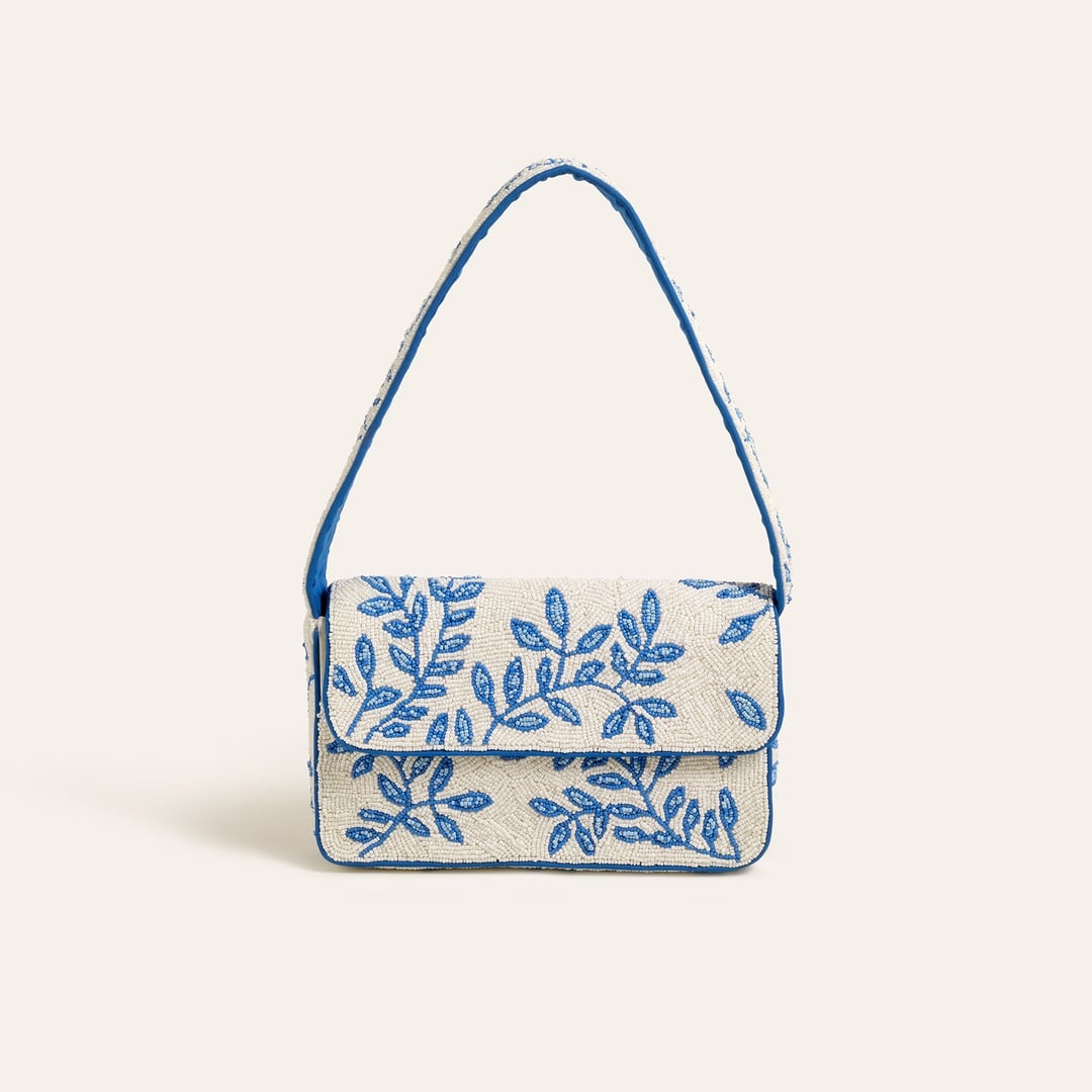 Delhı Boncuklu Pamuk Omuz Çantası 24x16.5 Cm Mavi