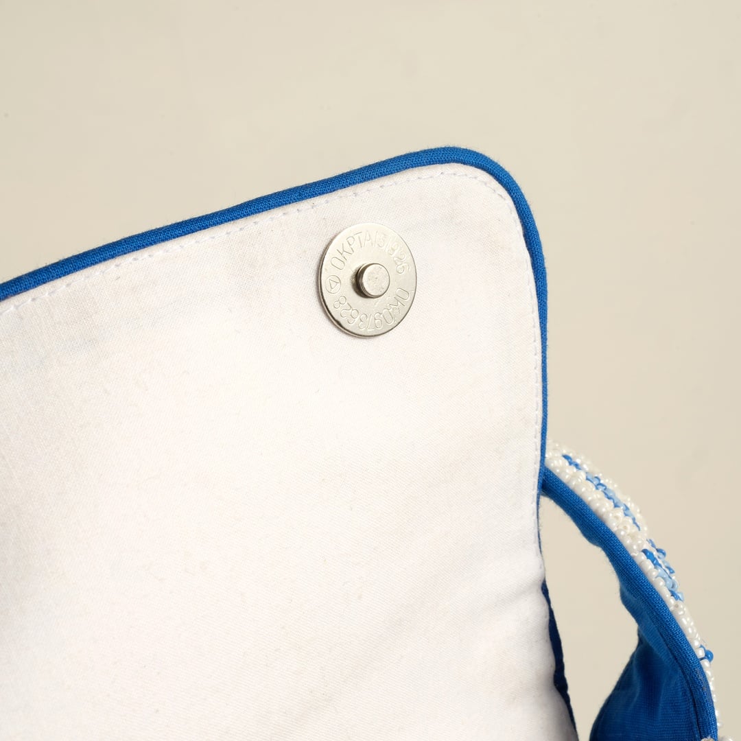 Delhı Boncuklu Pamuk Omuz Çantası 24x16.5 Cm Mavi