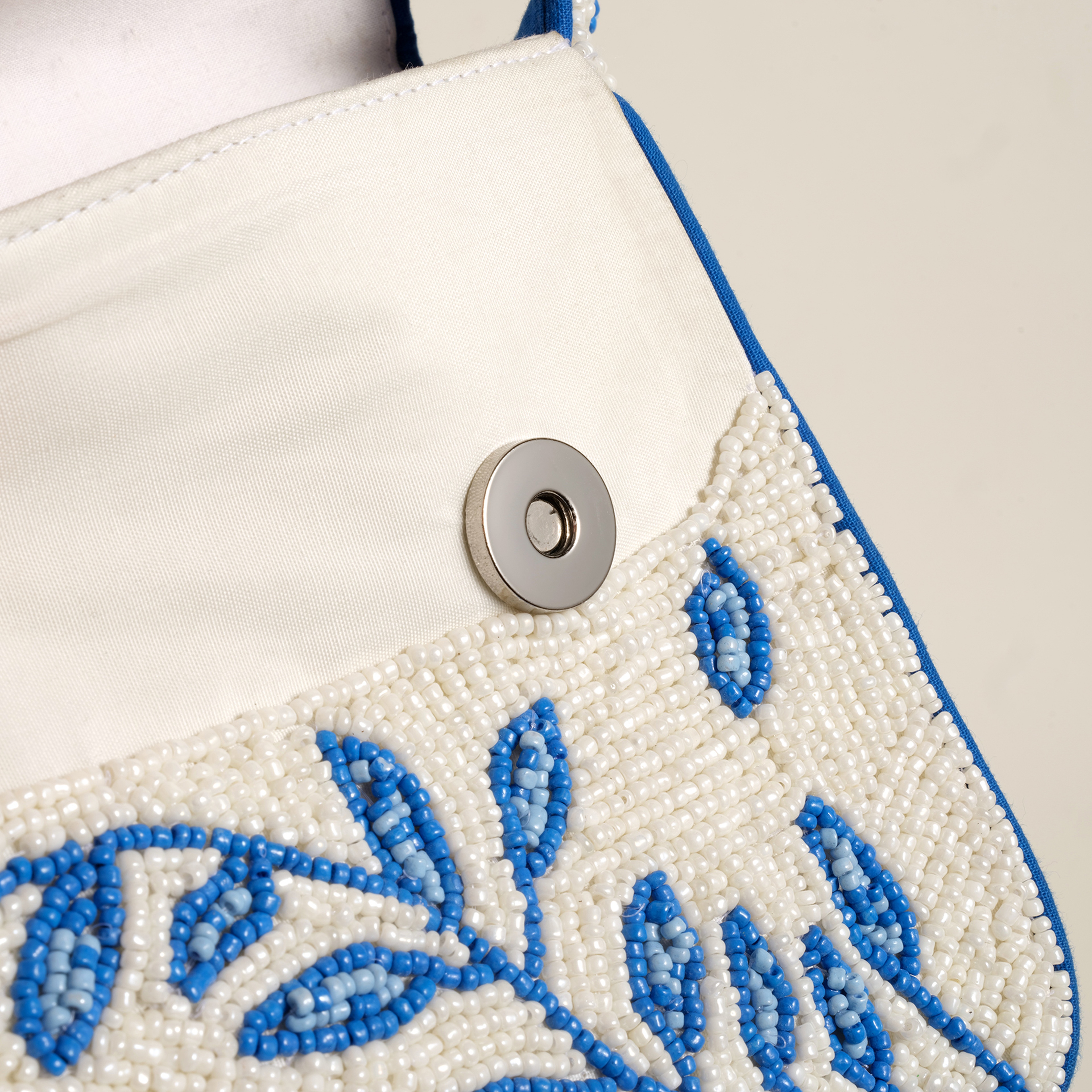 Delhı Boncuklu Pamuk Omuz Çantası 24x16.5 Cm Mavi