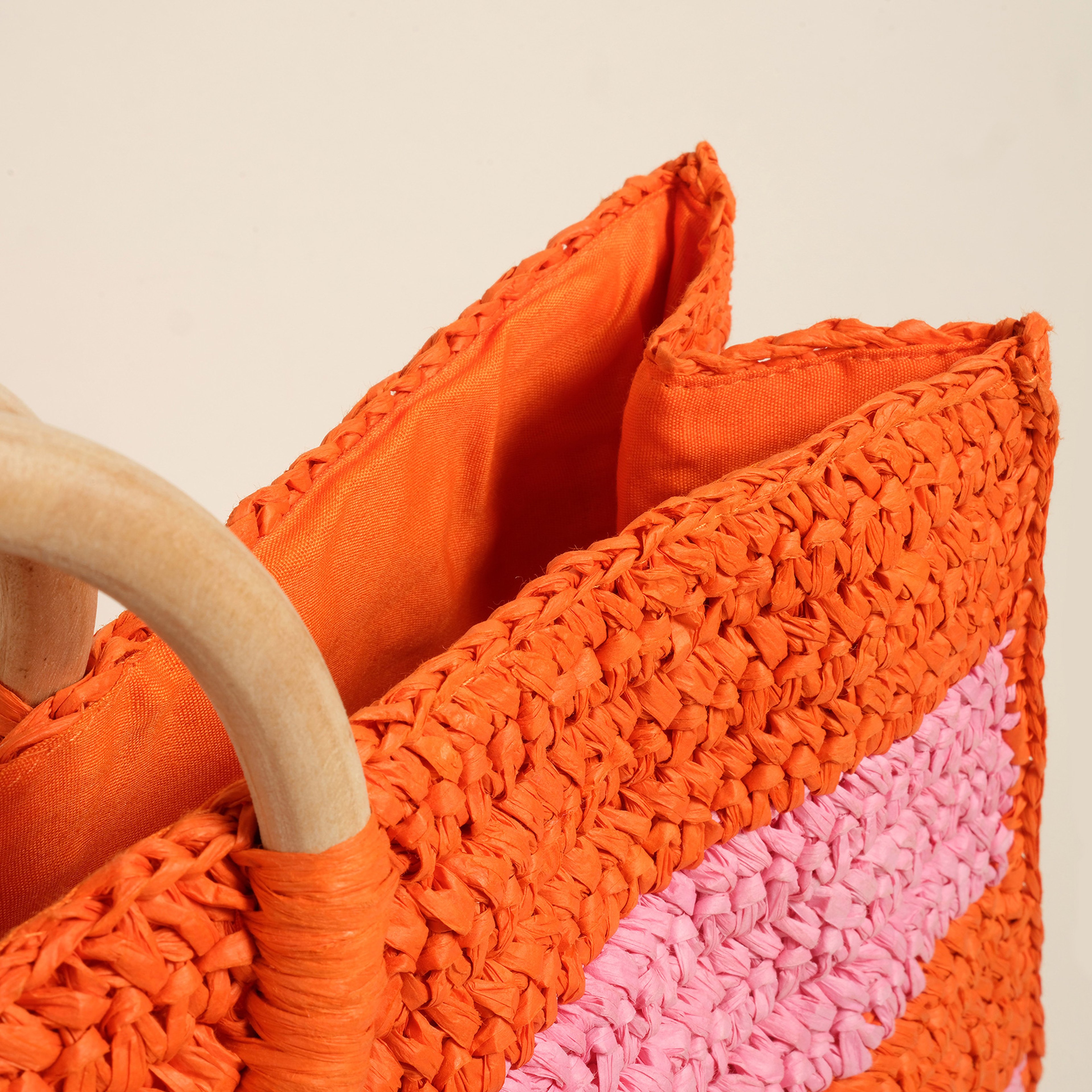 Delhı Rafya Tote Çanta 42x28 Cm Turuncu - Pembe