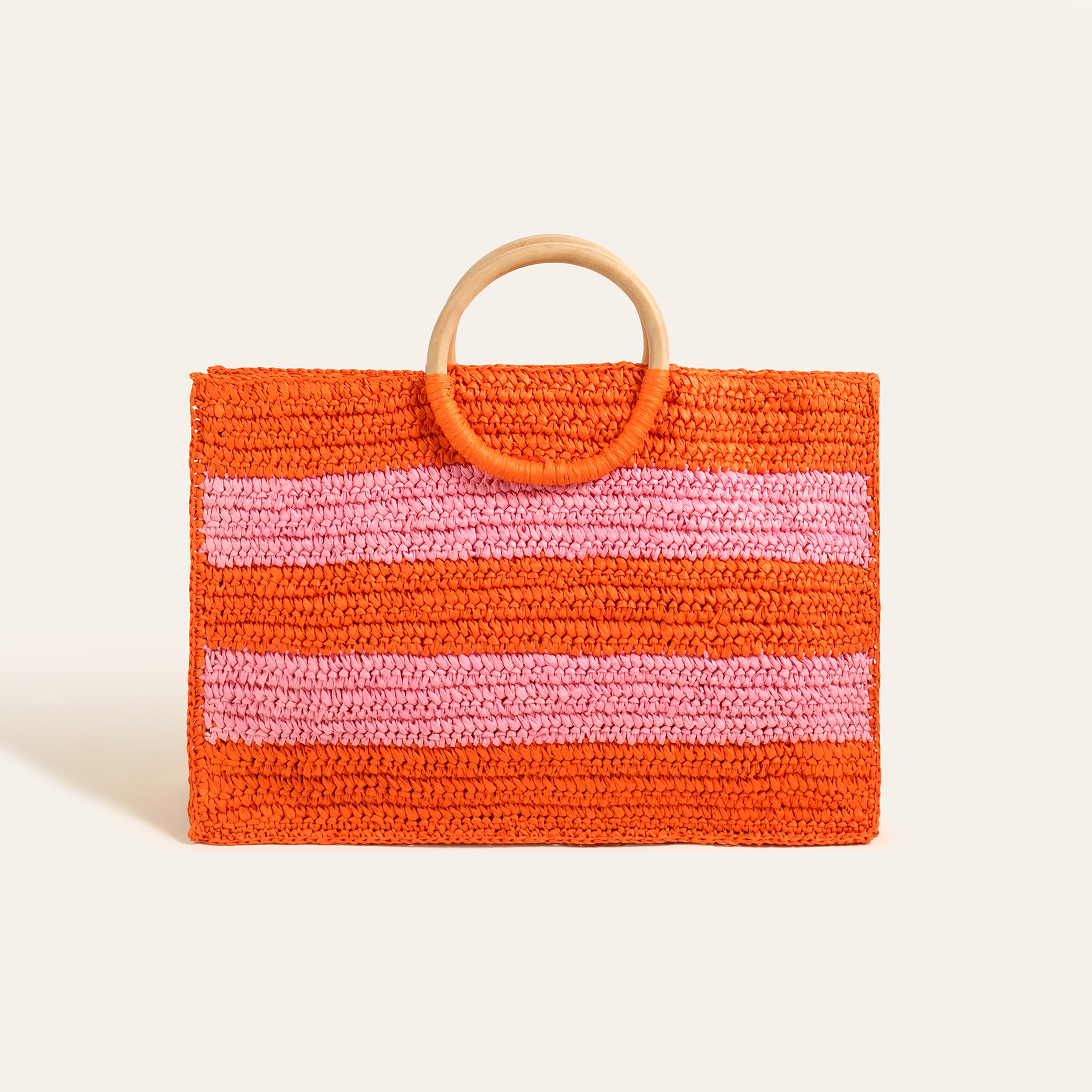 Delhı Rafya Tote Çanta 42x28 Cm Turuncu - Pembe