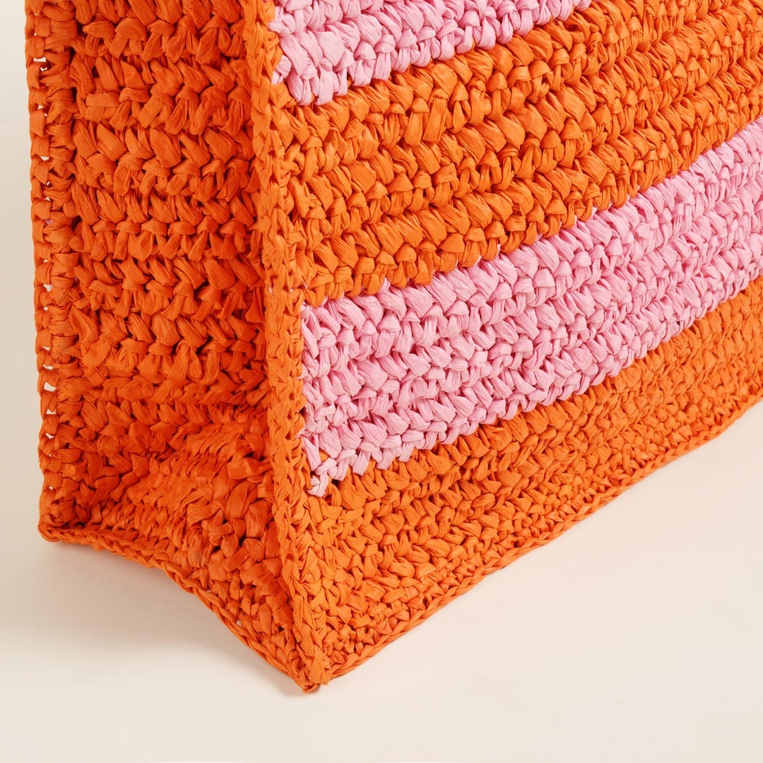 Delhı Rafya Tote Çanta 42x28 Cm Turuncu - Pembe