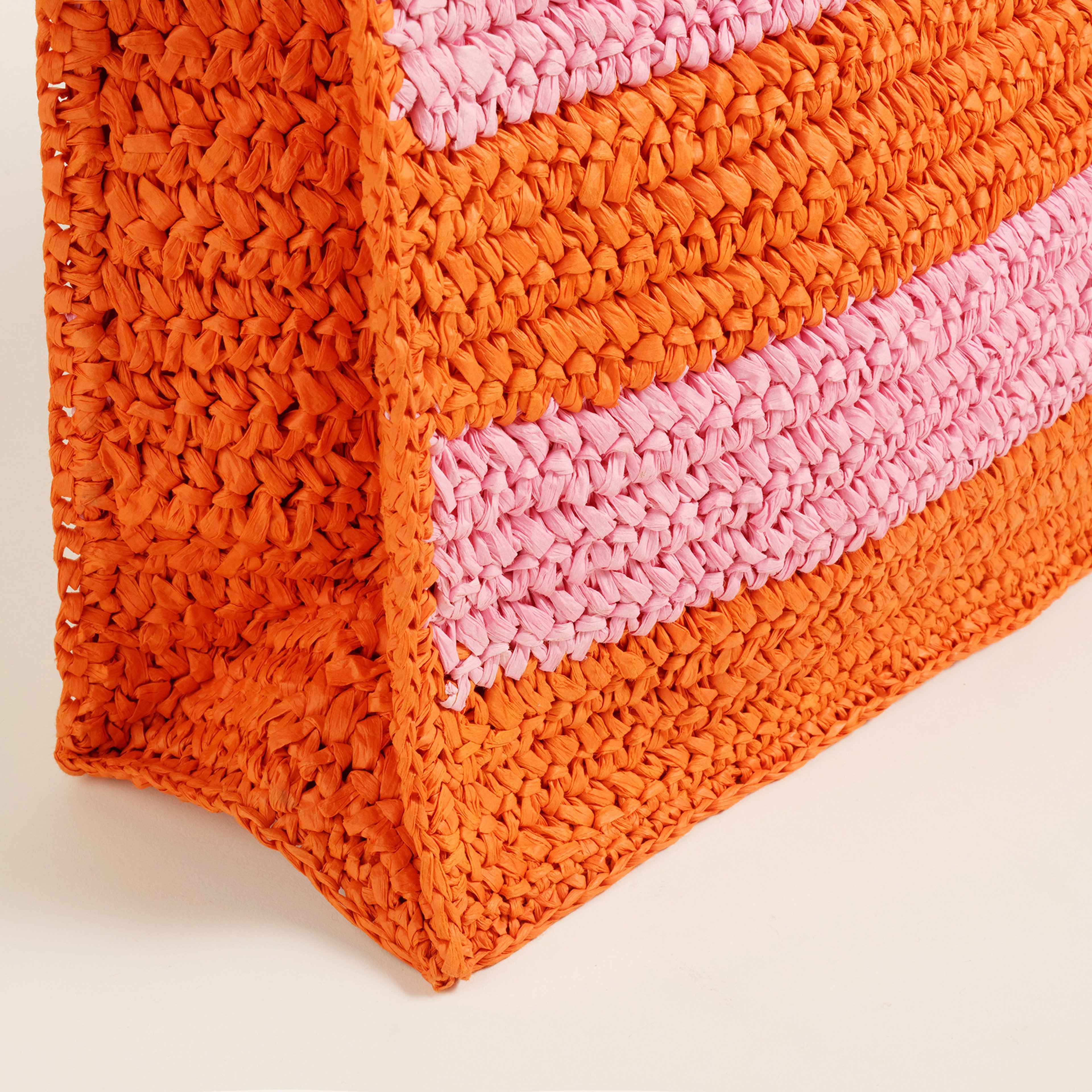 Delhı Rafya Tote Çanta 42x28 Cm Turuncu - Pembe