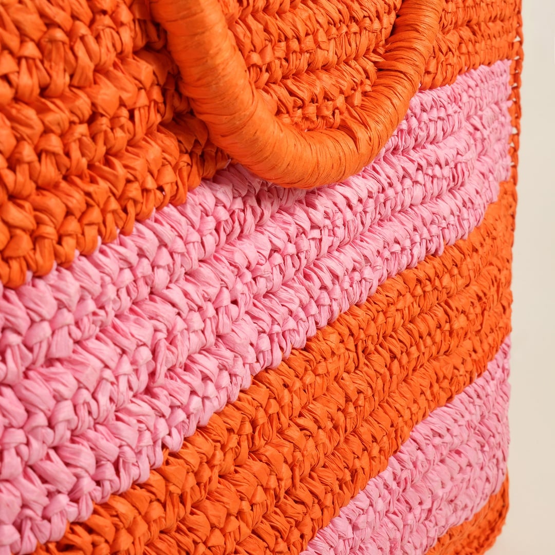 Delhı Rafya Tote Çanta 42x28 Cm Turuncu - Pembe