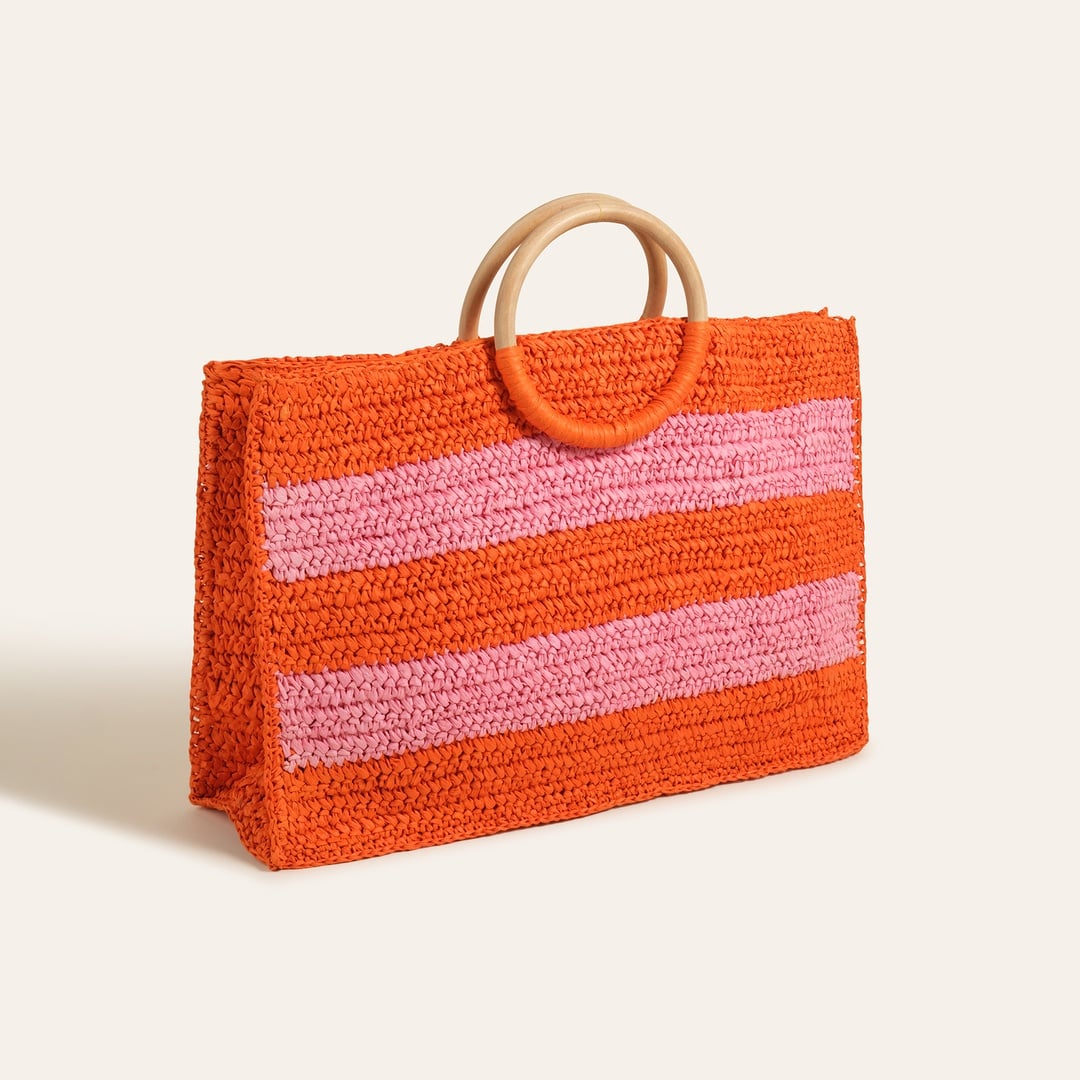 Delhı Rafya Tote Çanta 42x28 Cm Turuncu - Pembe