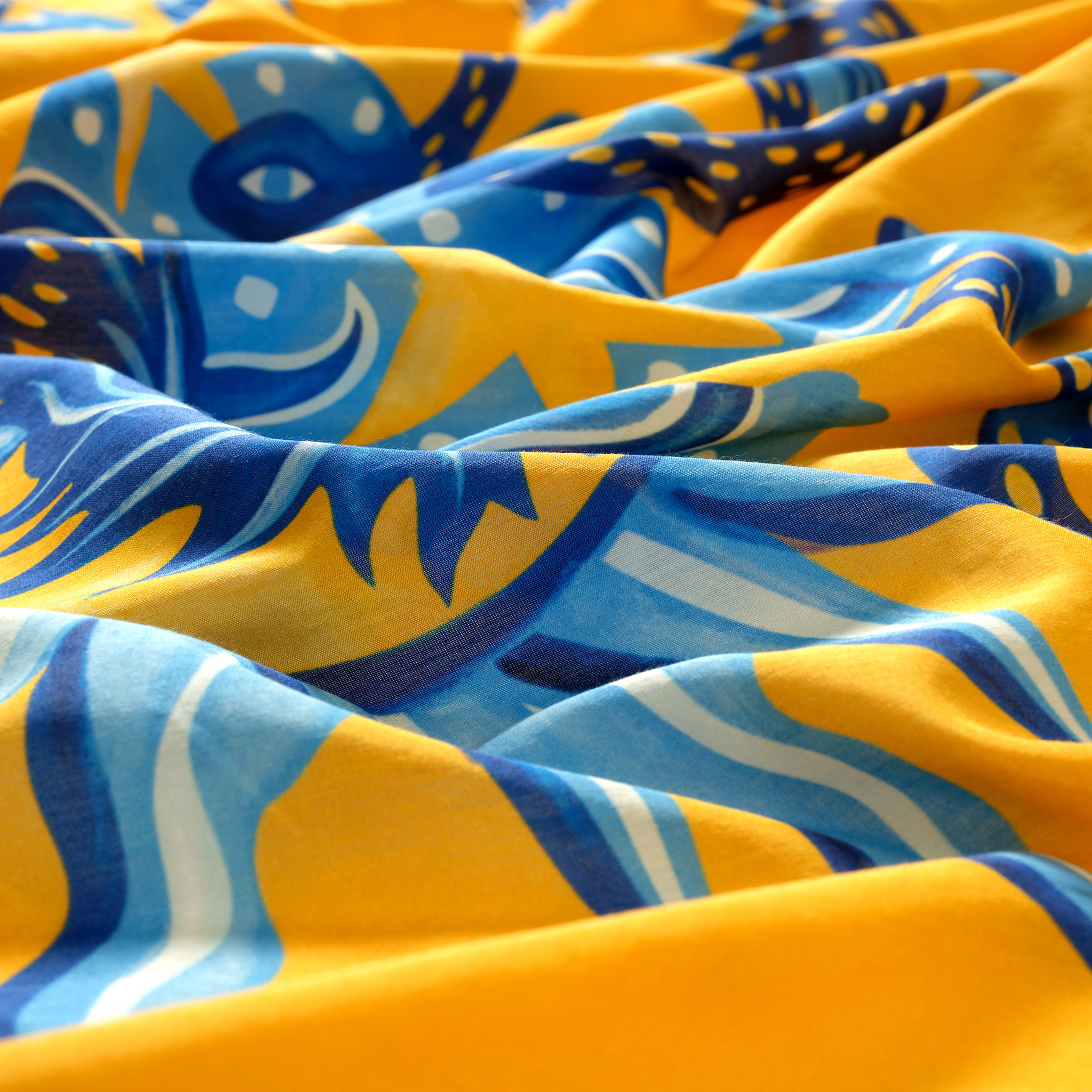 Pera Dijital Baskılı Pamuk Pamuk İpek Pareo 140x140 Cm Mavi - Sarı