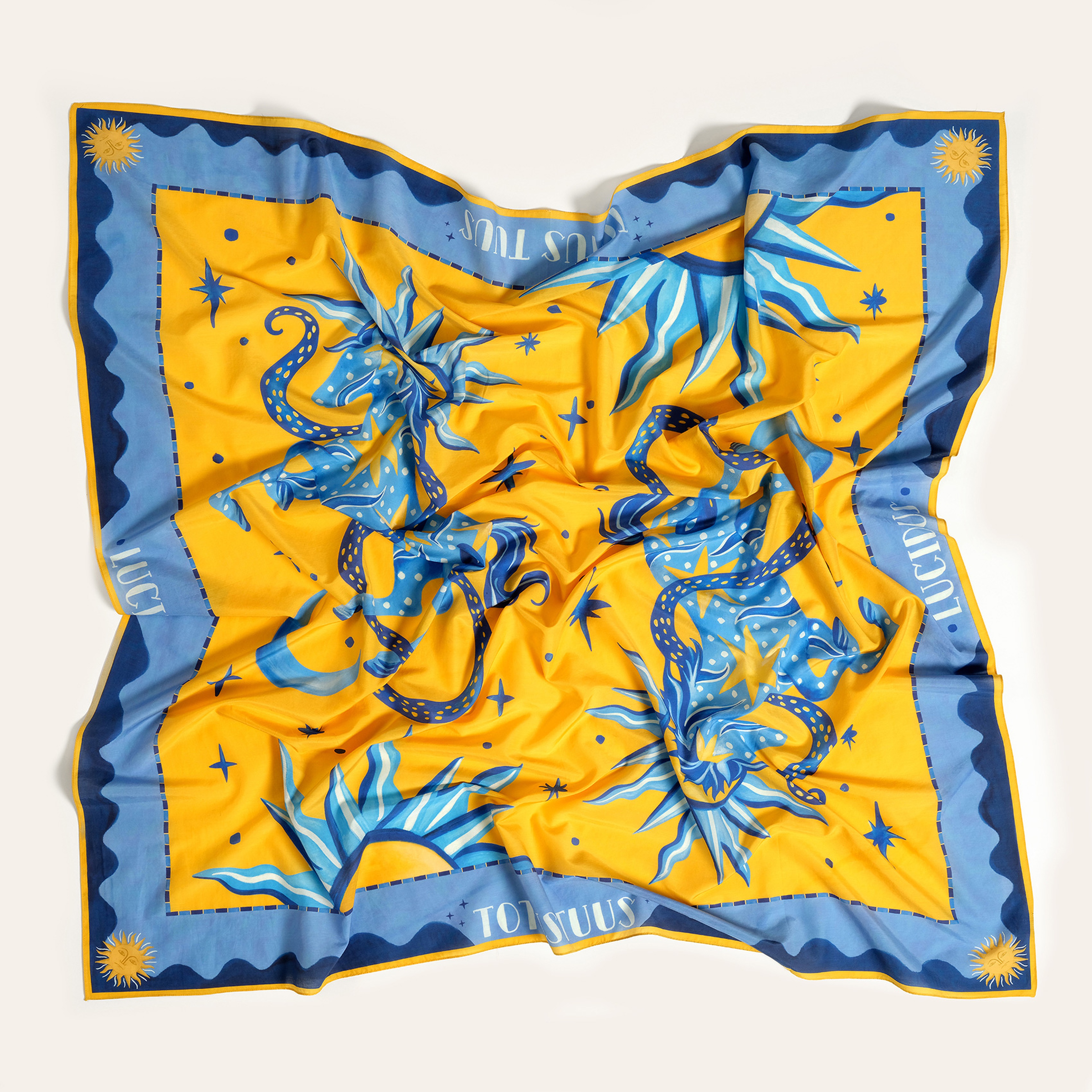 Pera Dijital Baskılı Pamuk Pamuk İpek Pareo 140x140 Cm Mavi - Sarı