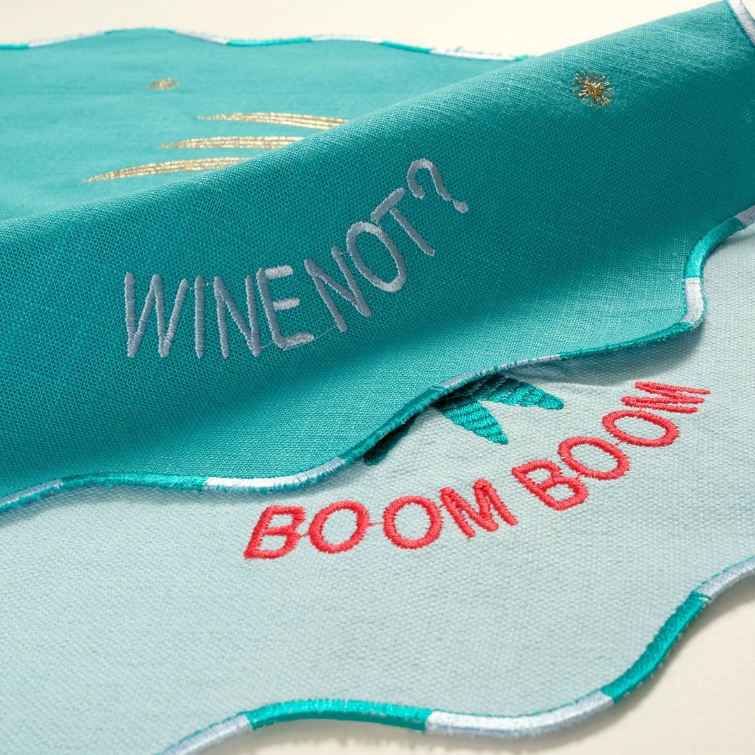 Nilüfer Dijital Baskılı Nakışlı Pamuk Amerikan Servis 35x50 Cm Yeşil - Mavi