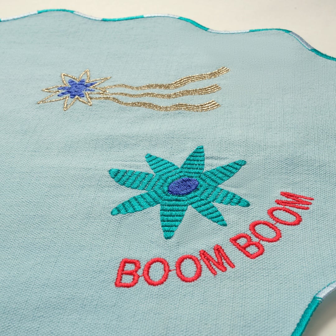 Nilüfer Dijital Baskılı Nakışlı Pamuk Amerikan Servis 35x50 Cm Yeşil - Mavi