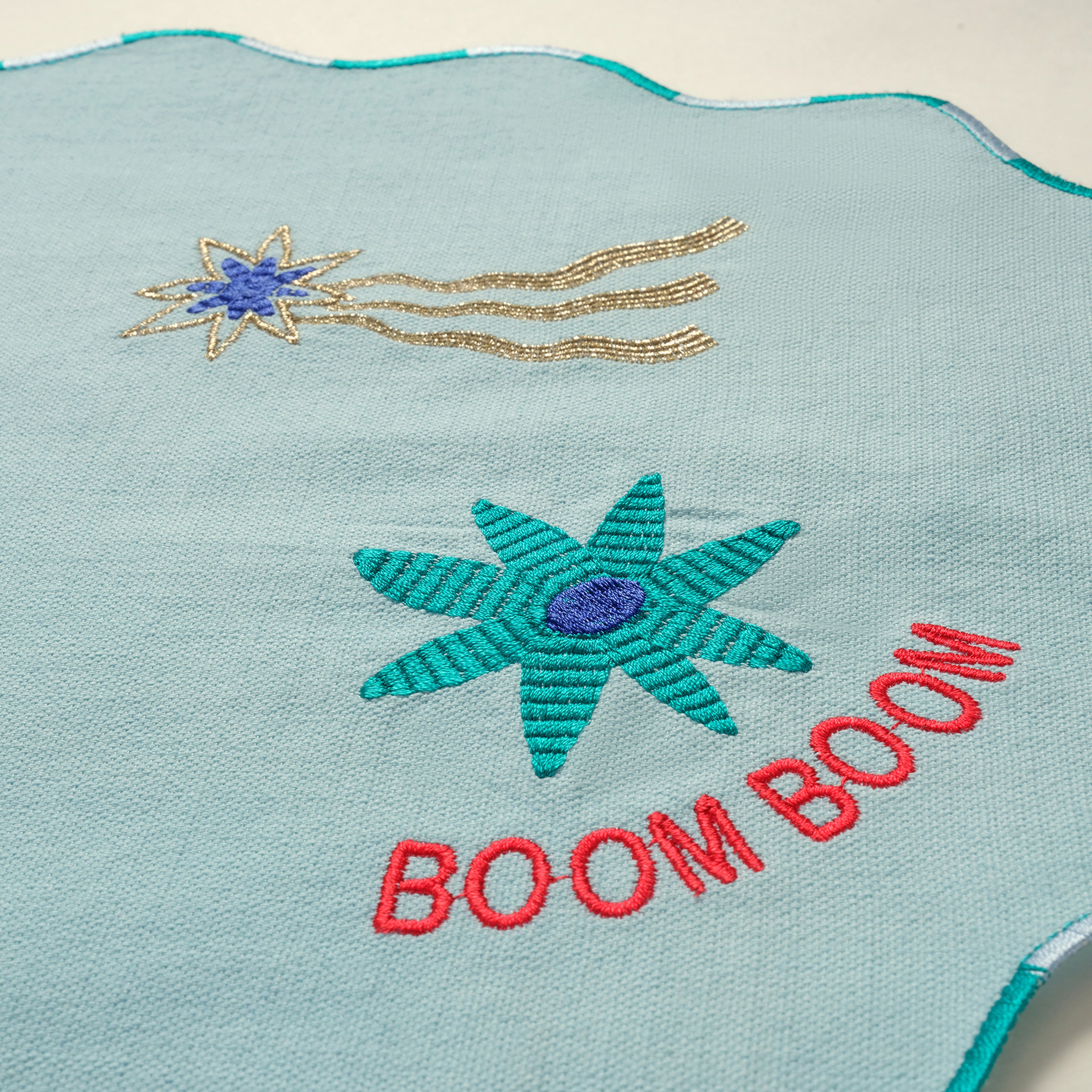 Nilüfer Dijital Baskılı Nakışlı Pamuk Amerikan Servis 35x50 Cm Yeşil - Mavi