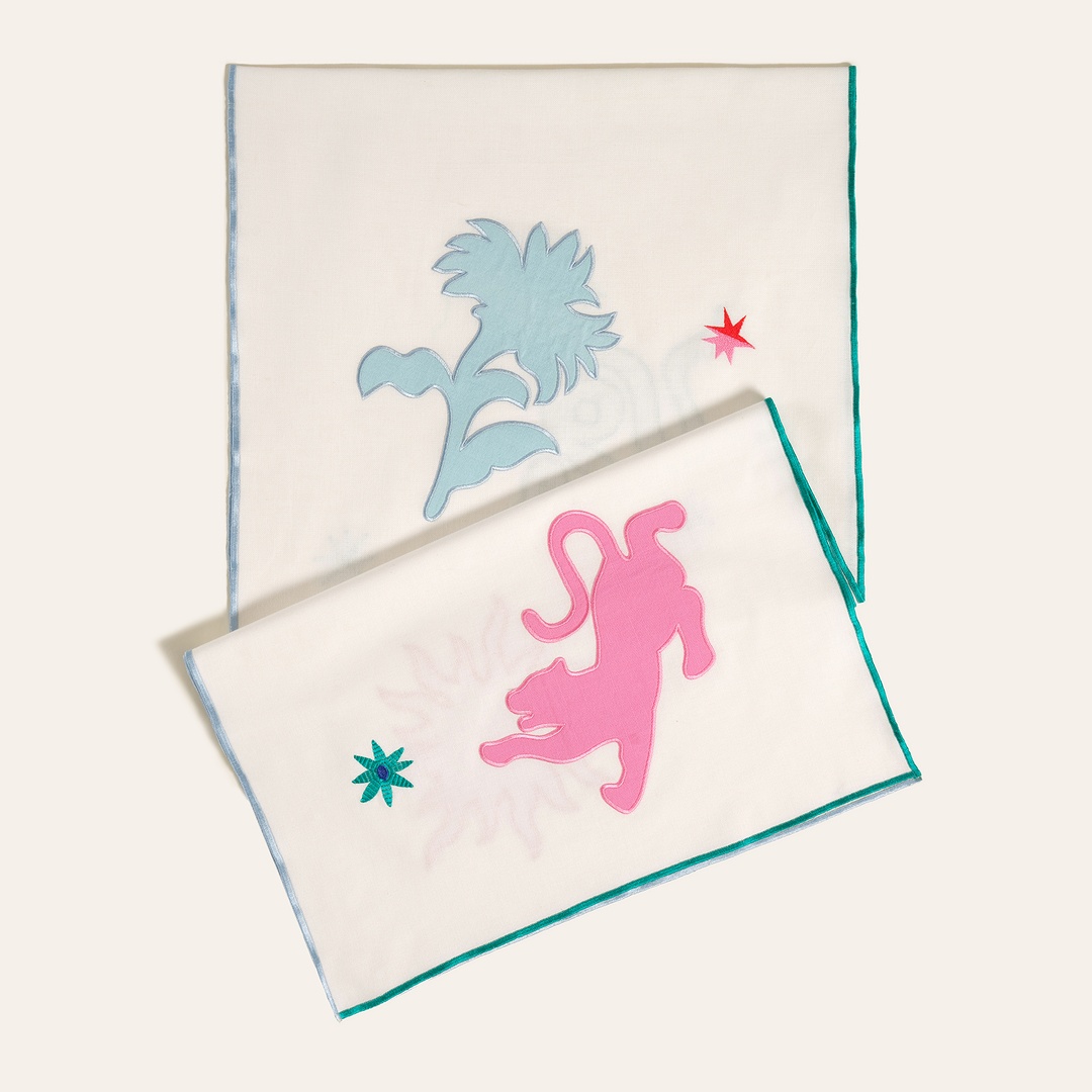 Nilüfer Overloklu Nakışlı Pamuk Runner 50x180 Cm Ekru