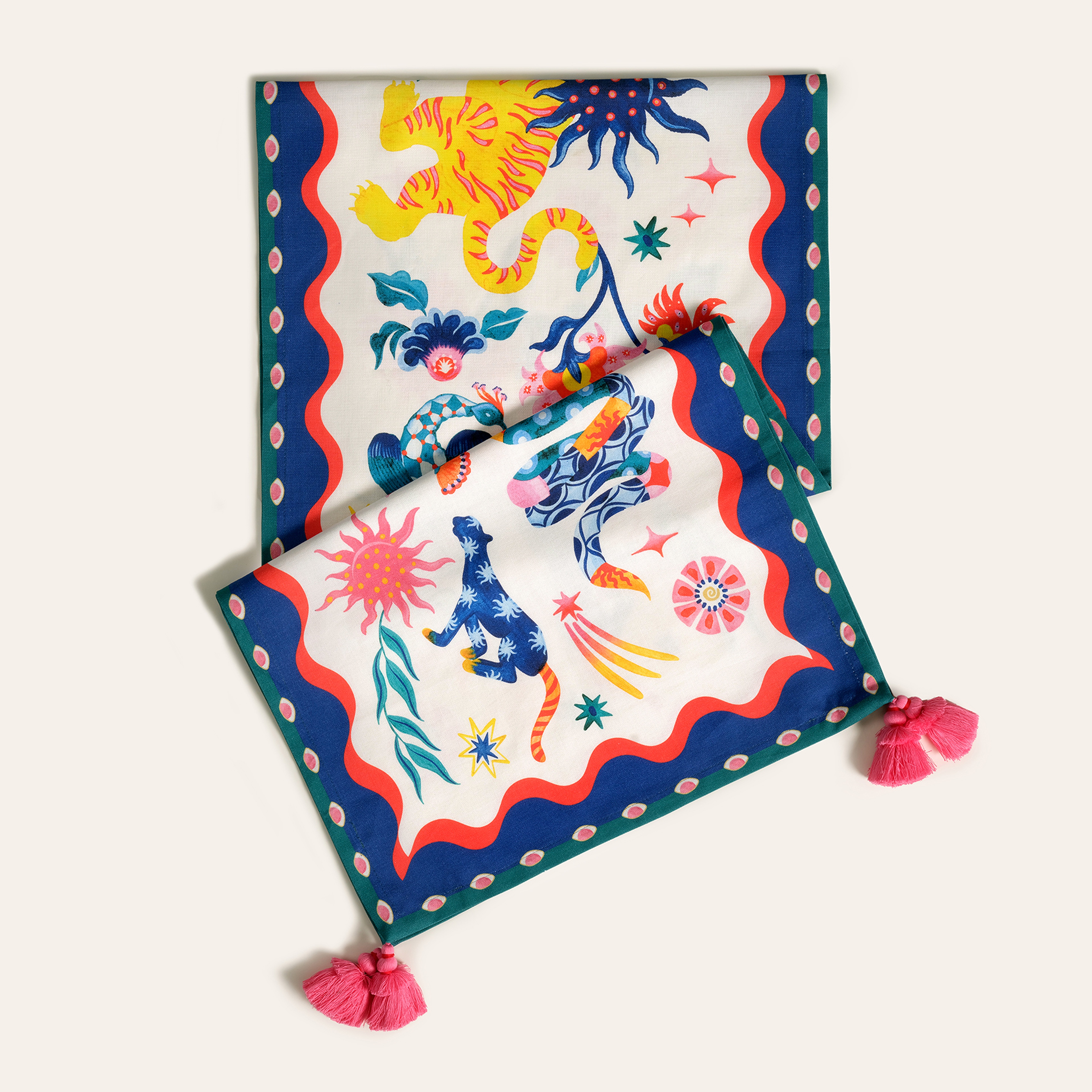 Nilüfer Dijital Baskılı Püsküllü Pamuk Runner 50x180 Cm Renkli