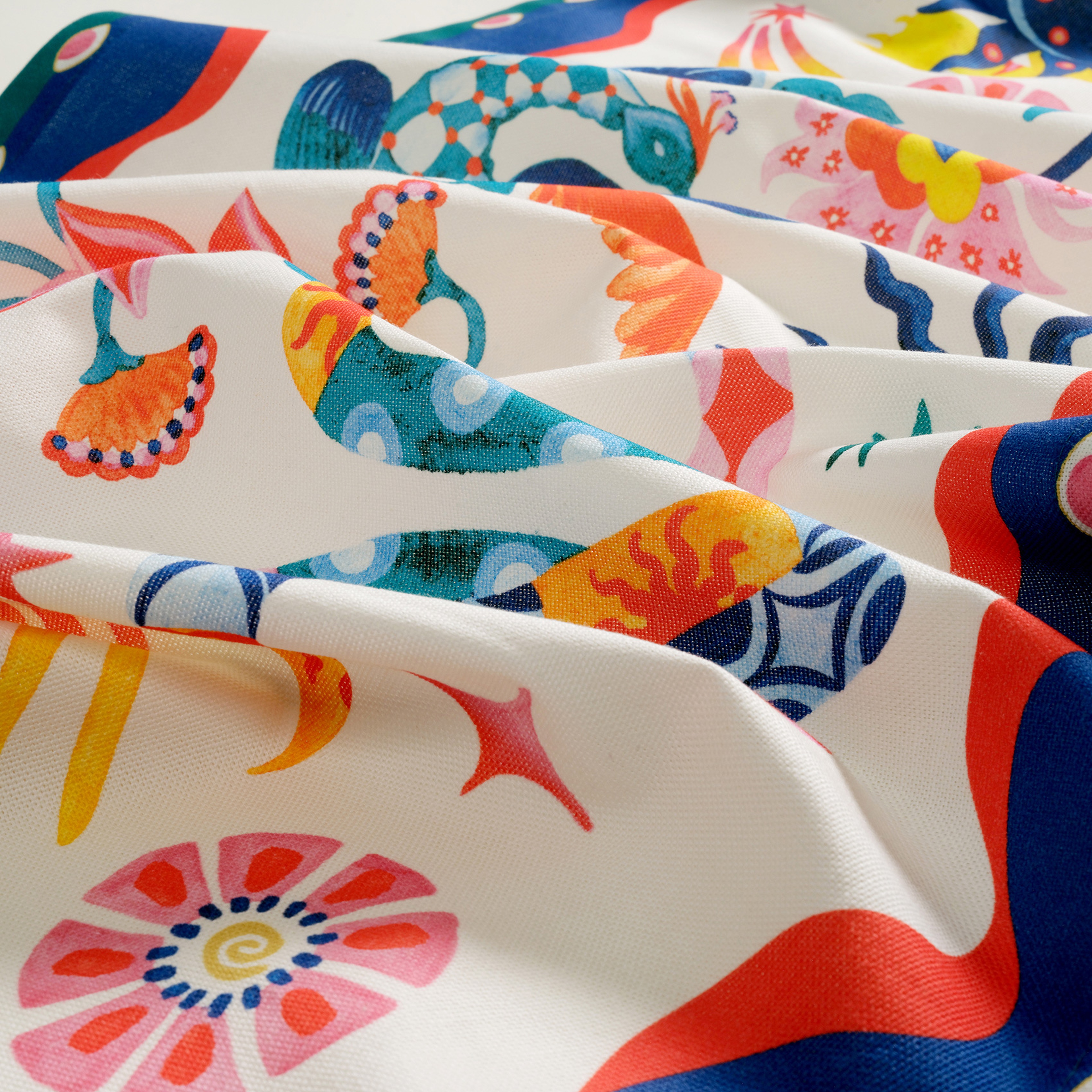 Nilüfer Dijital Baskılı Püsküllü Pamuk Runner 50x180 Cm Renkli