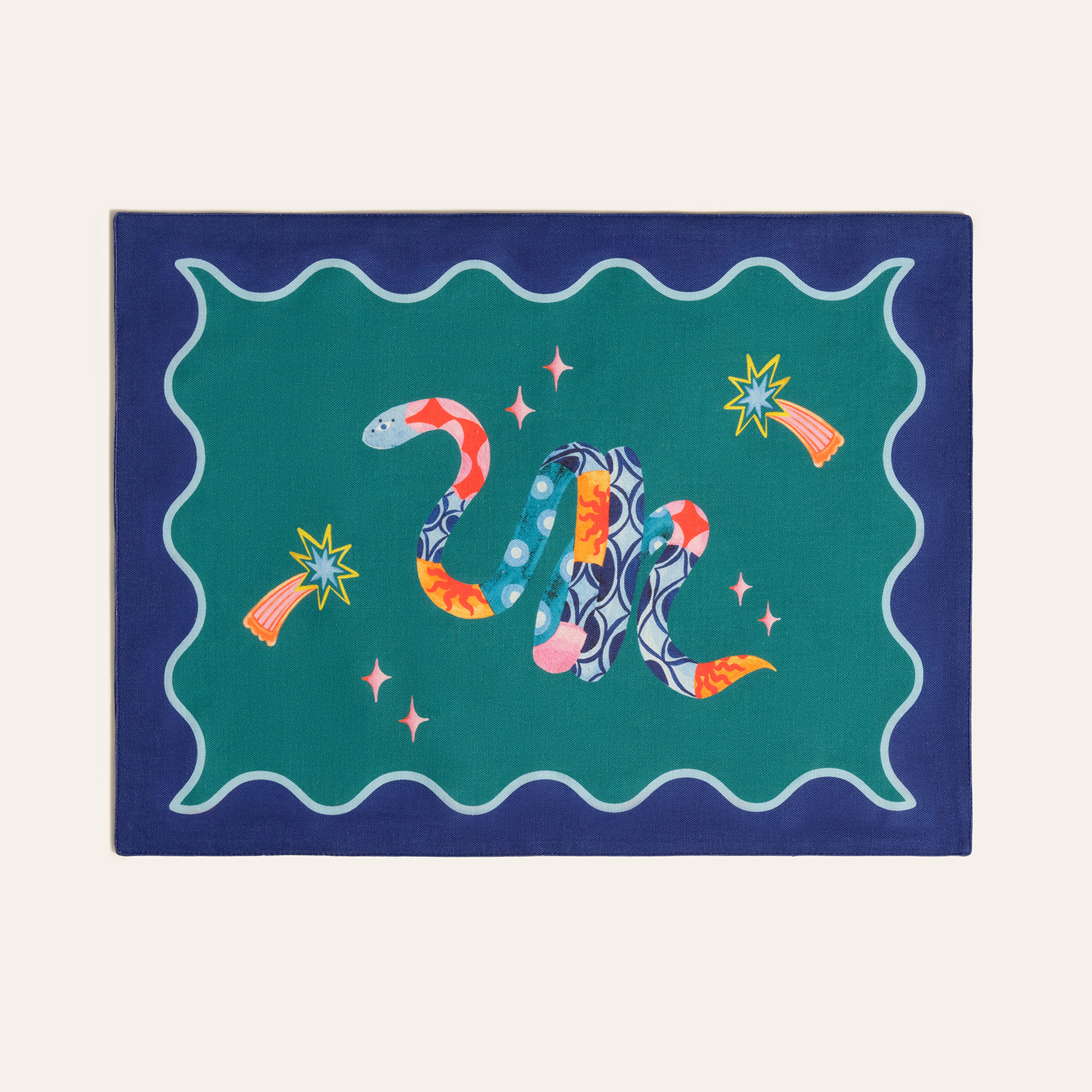 Nilüfer Dijital Baskılı Pamuk Amerikan Servis 35x50 Cm Yeşil - Mavi