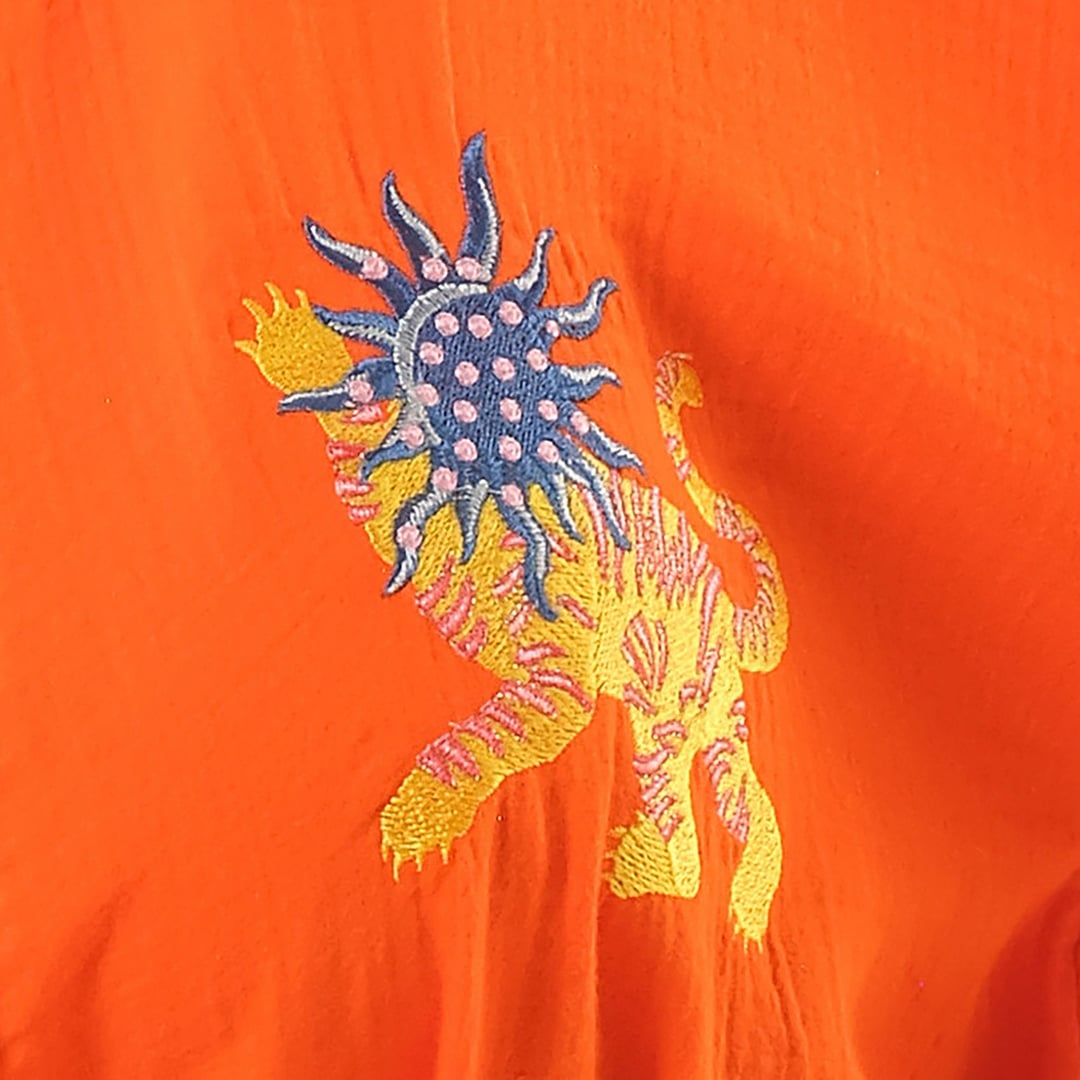 Tavas Nakışlı %100 Pamuk Kimono - Turuncu