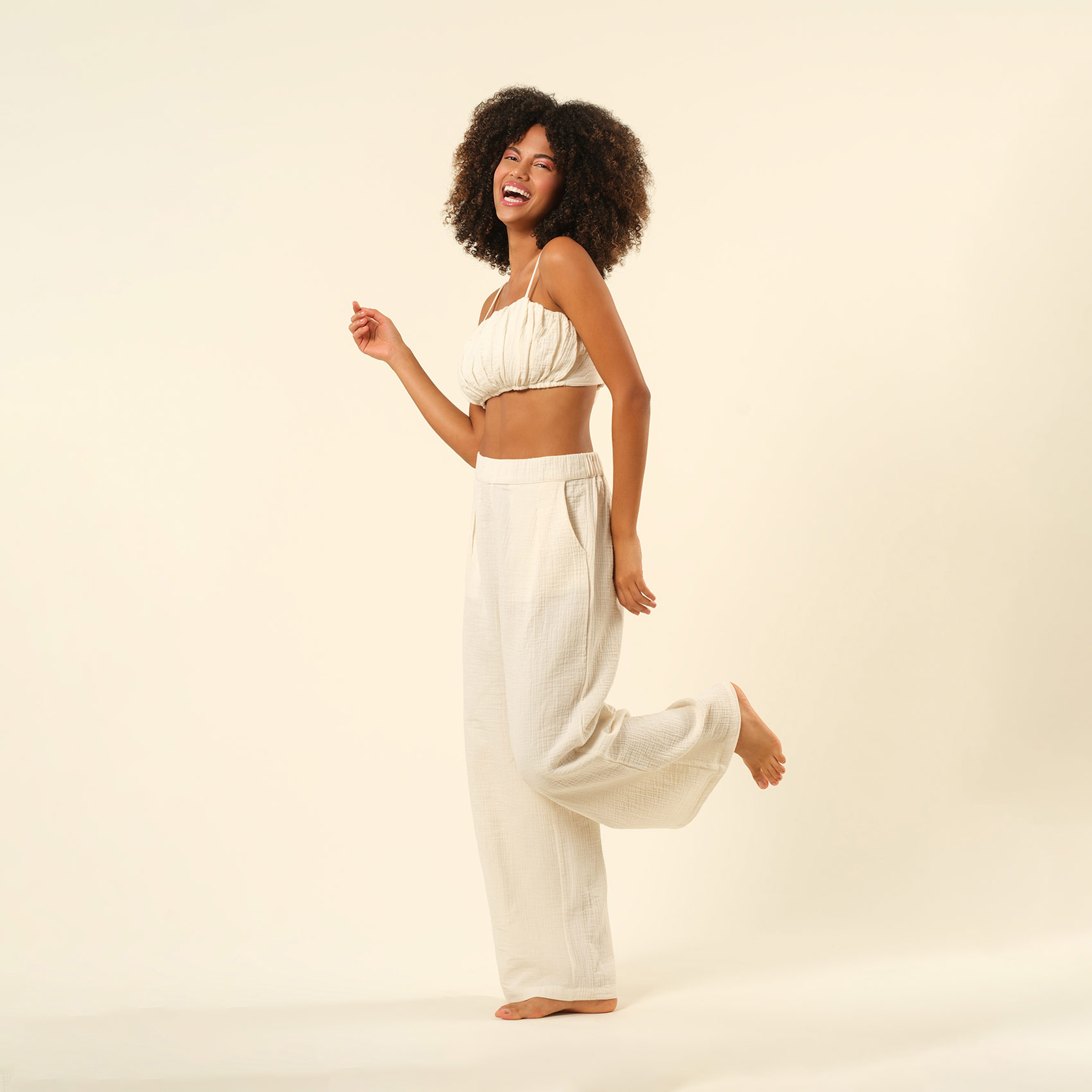 Tavas %100 Pamuk Pantolon - Ekru