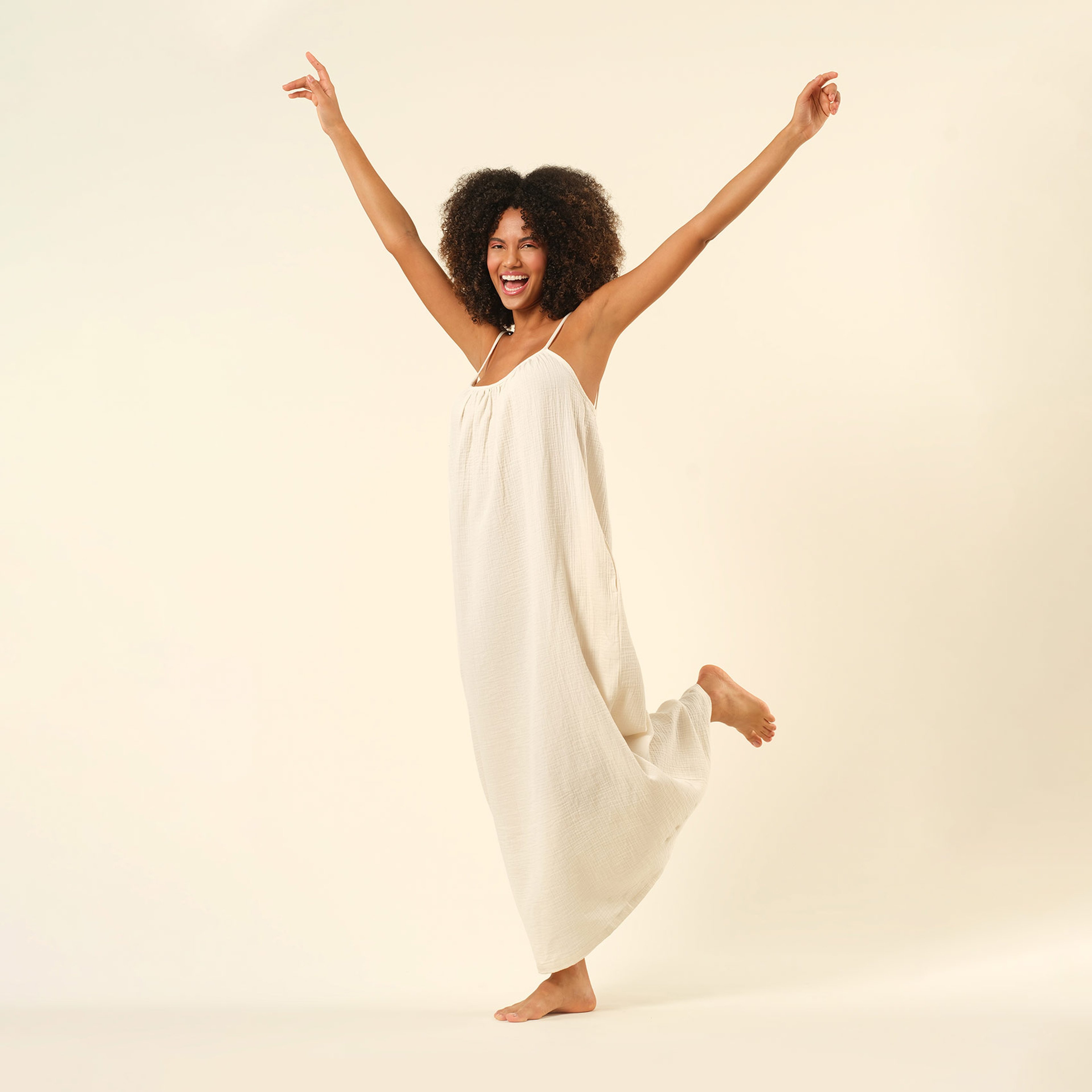 Tavas Askılı Elbise - Ekru