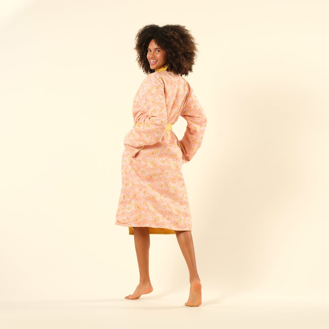 Tabea Şal Yaka Müslin Pamuk %100 Pamuk Bornoz - Sarı