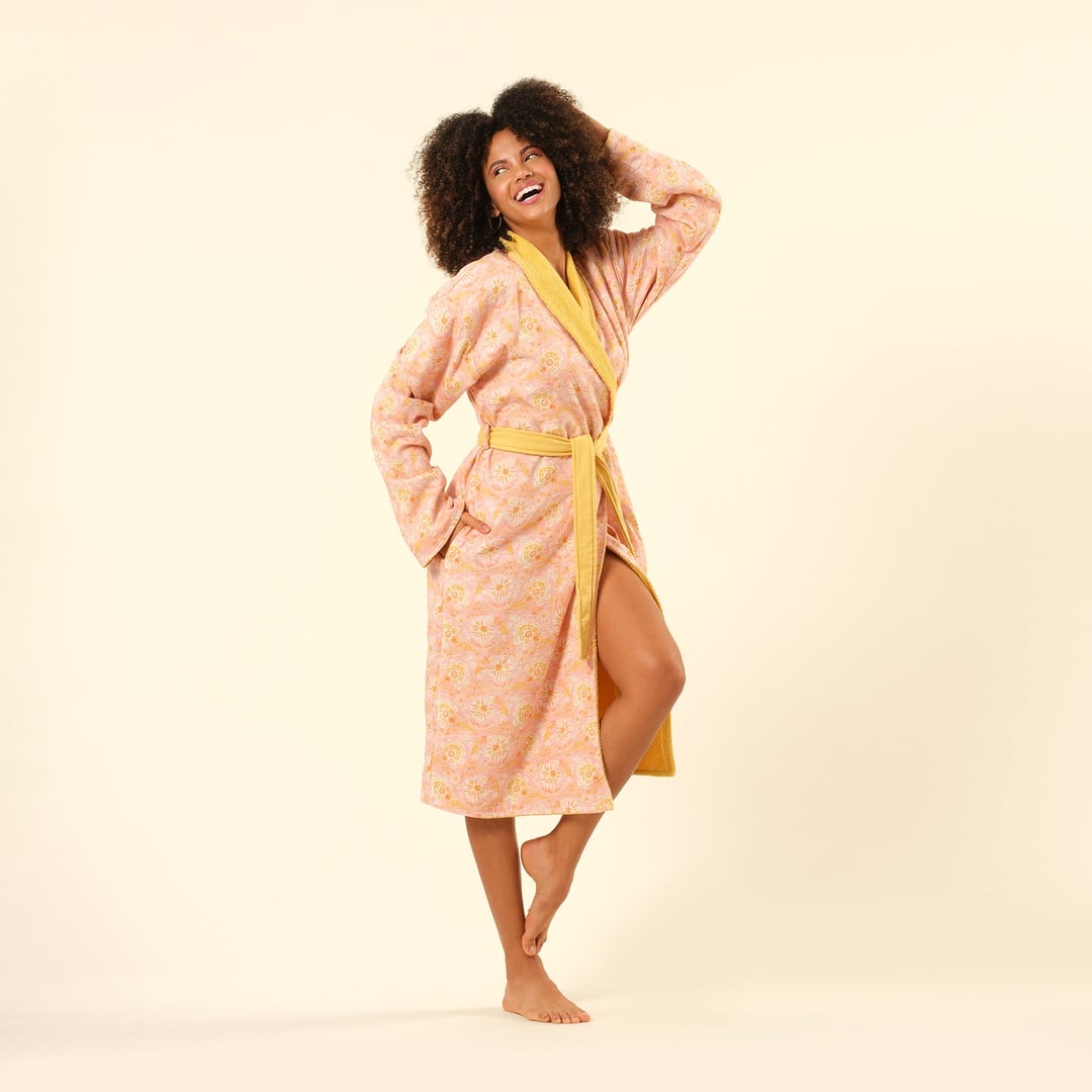 Tabea Şal Yaka Müslin Pamuk %100 Pamuk Bornoz - Sarı