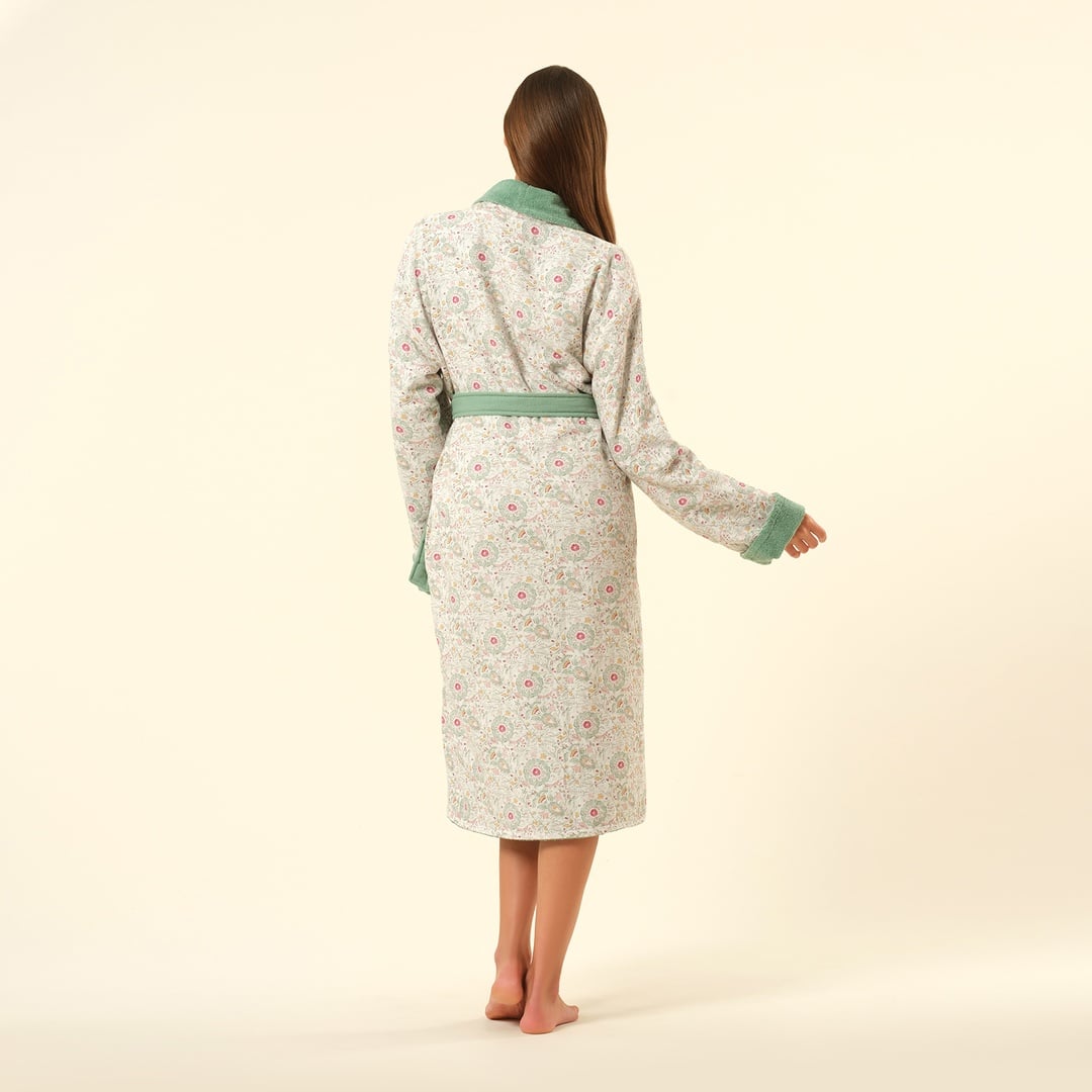 Tabea Şal Yaka Müslin Pamuk %100 Pamuk Bornoz - Yeşil