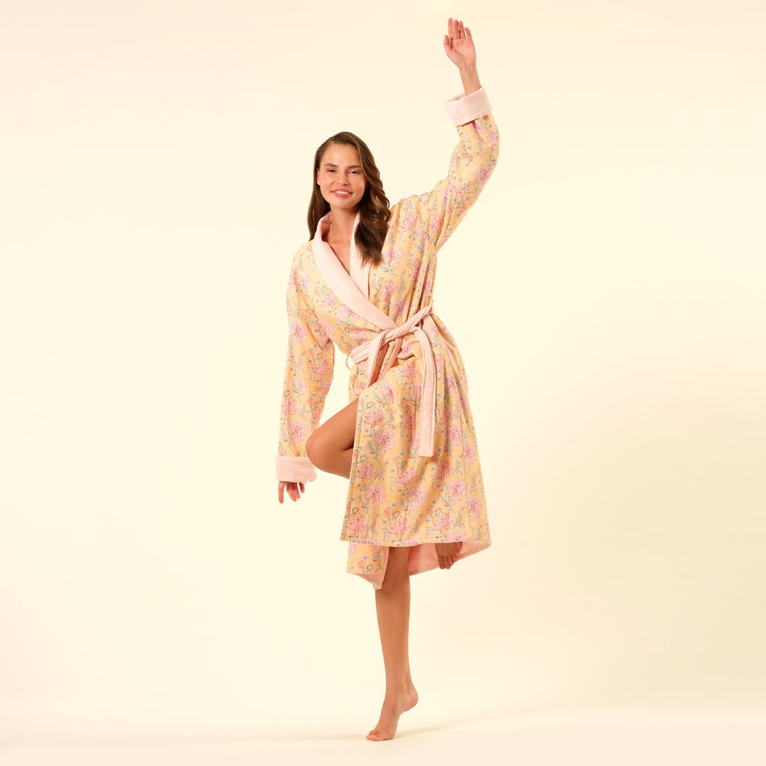 Tabea Şal Yaka Müslin Pamuk %100 Pamuk Bornoz - Koyu Pembe