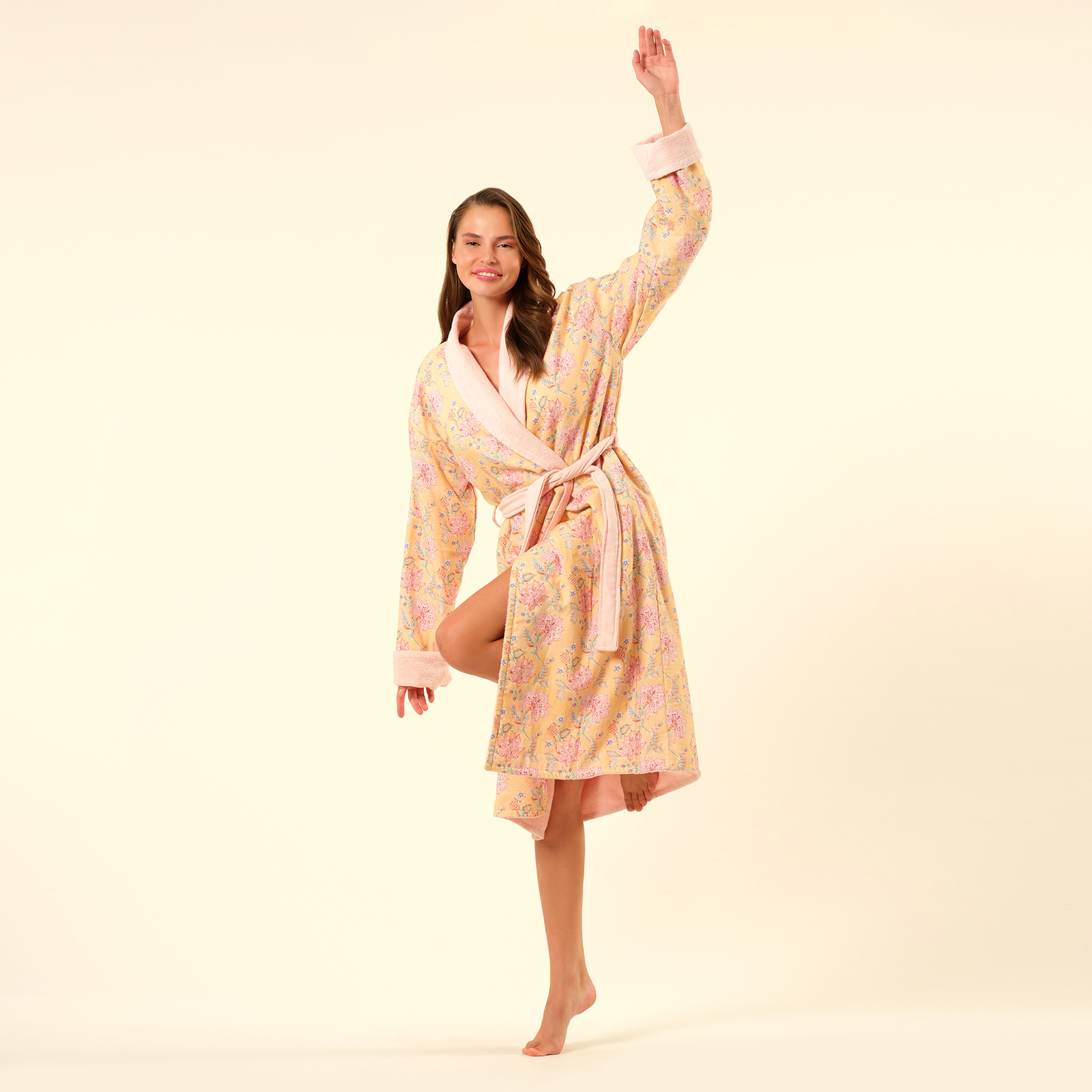 Tabea Şal Yaka Müslin Pamuk %100 Pamuk Bornoz - Koyu Pembe