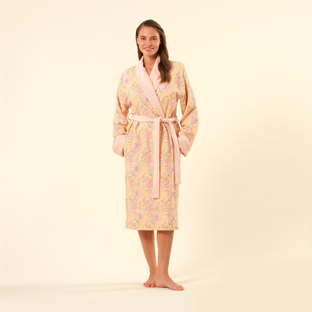 Tabea Şal Yaka Müslin Pamuk %100 Pamuk Bornoz - Koyu Pembe