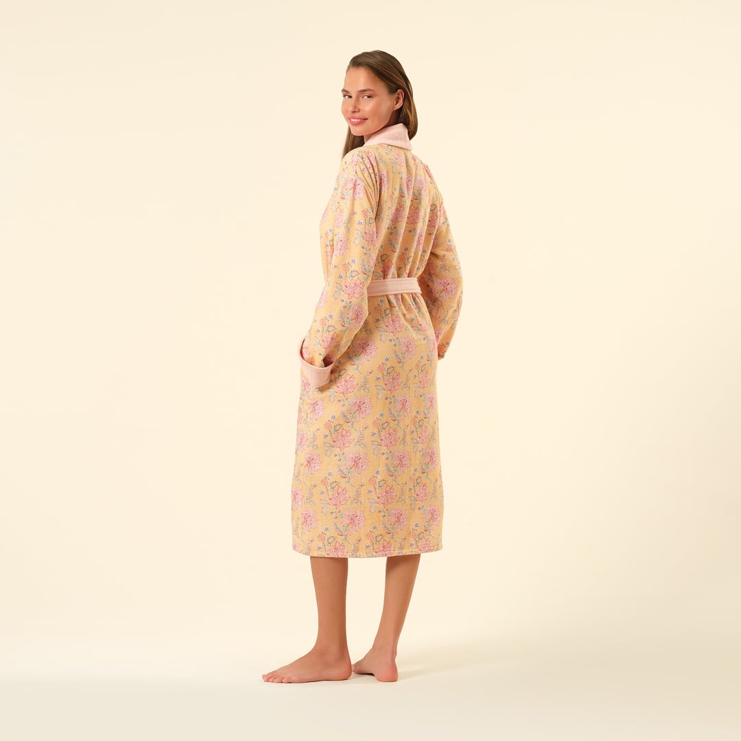 Tabea Şal Yaka Müslin Pamuk %100 Pamuk Bornoz - Koyu Pembe