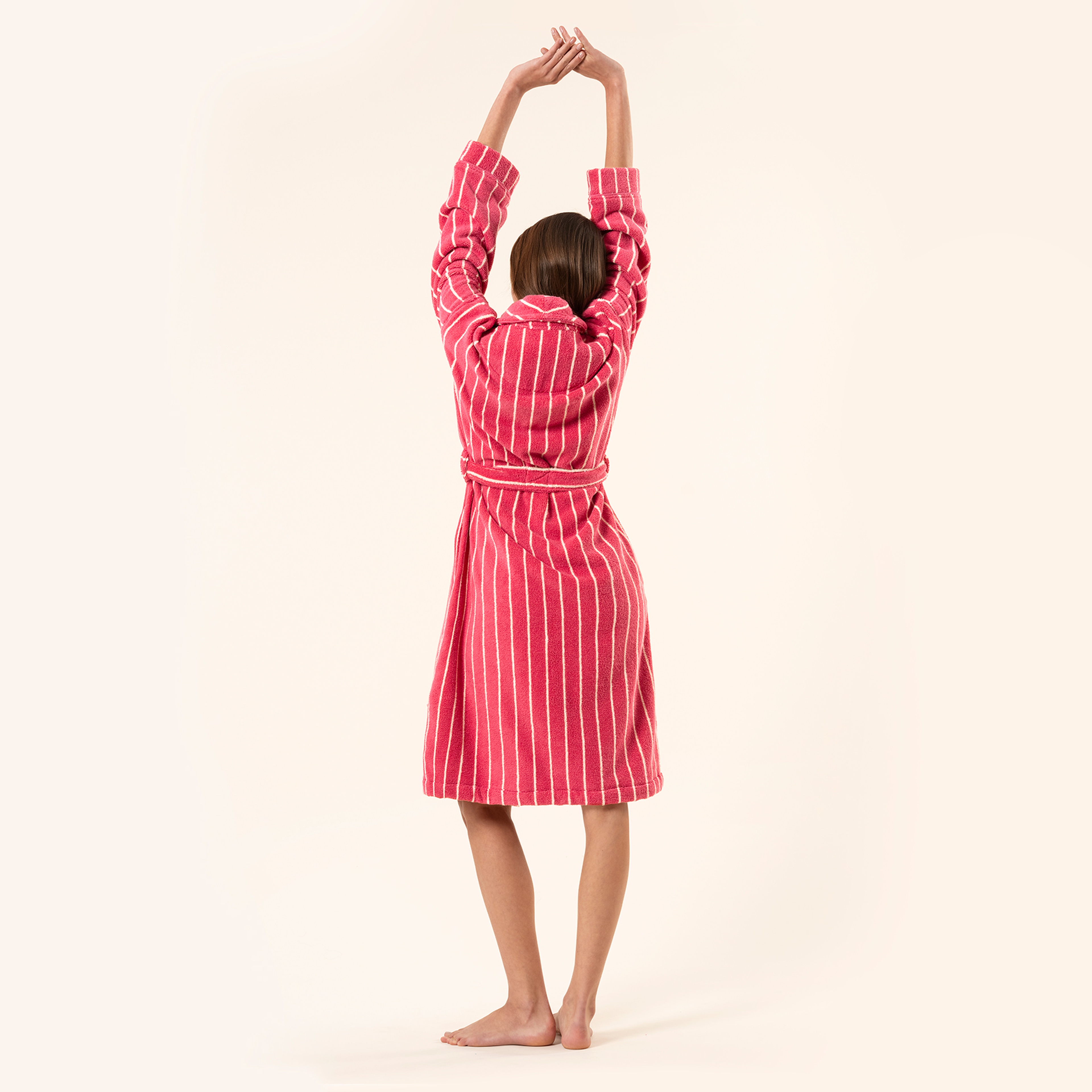 Solıd Geniş Çizgili İplik Boyalı Pamuk %100 Pamuk Bornoz - Fuşya