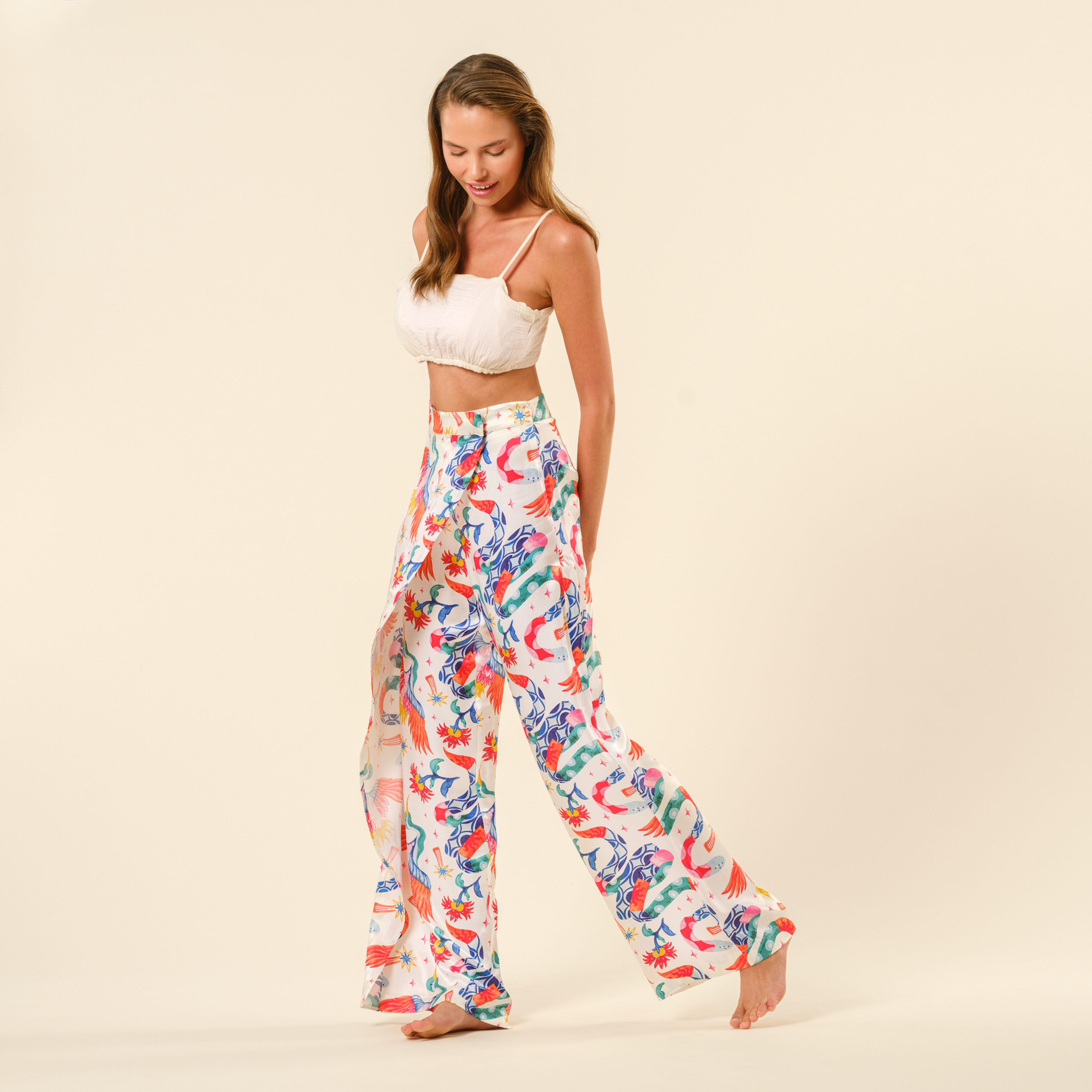 Protı Dijital Baskılı Pantolon - Ekru