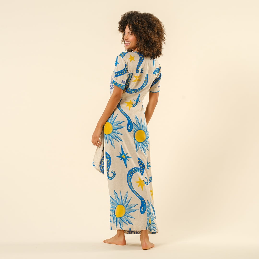 Protı Dijital Baskılı Elbise - Ekru