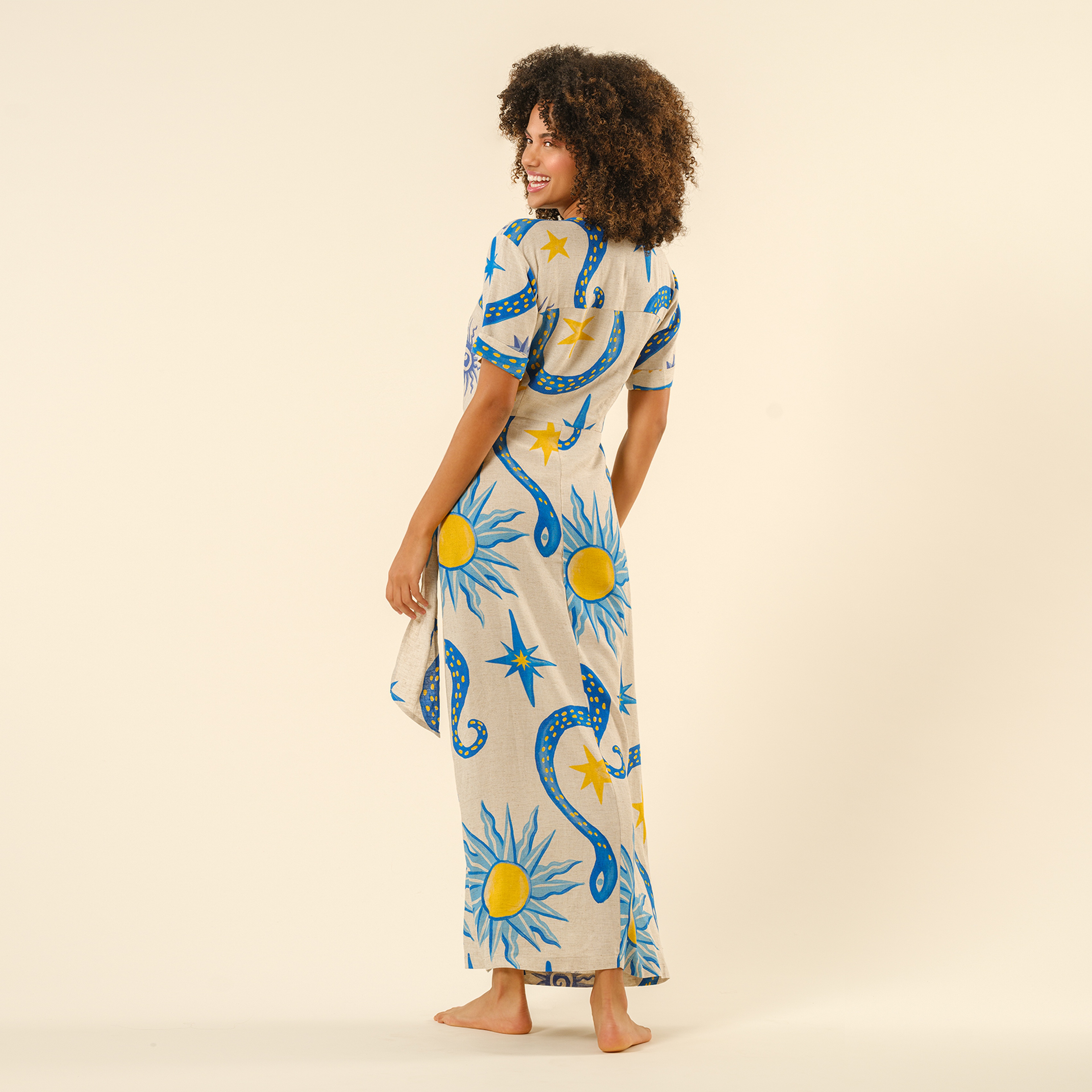 Protı Dijital Baskılı Elbise - Ekru