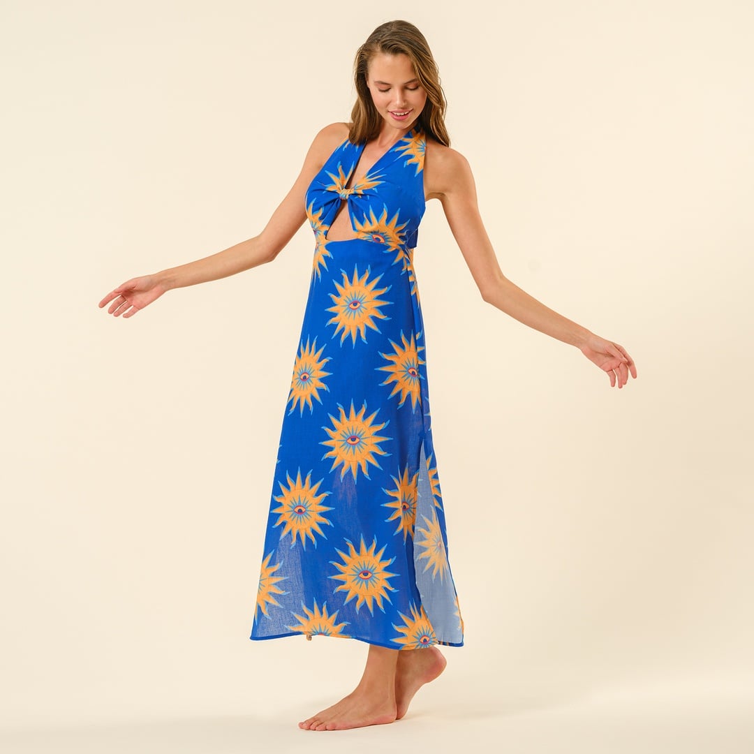 Protı Dijital Baskılı Şantuklu Elbise - Lacivert