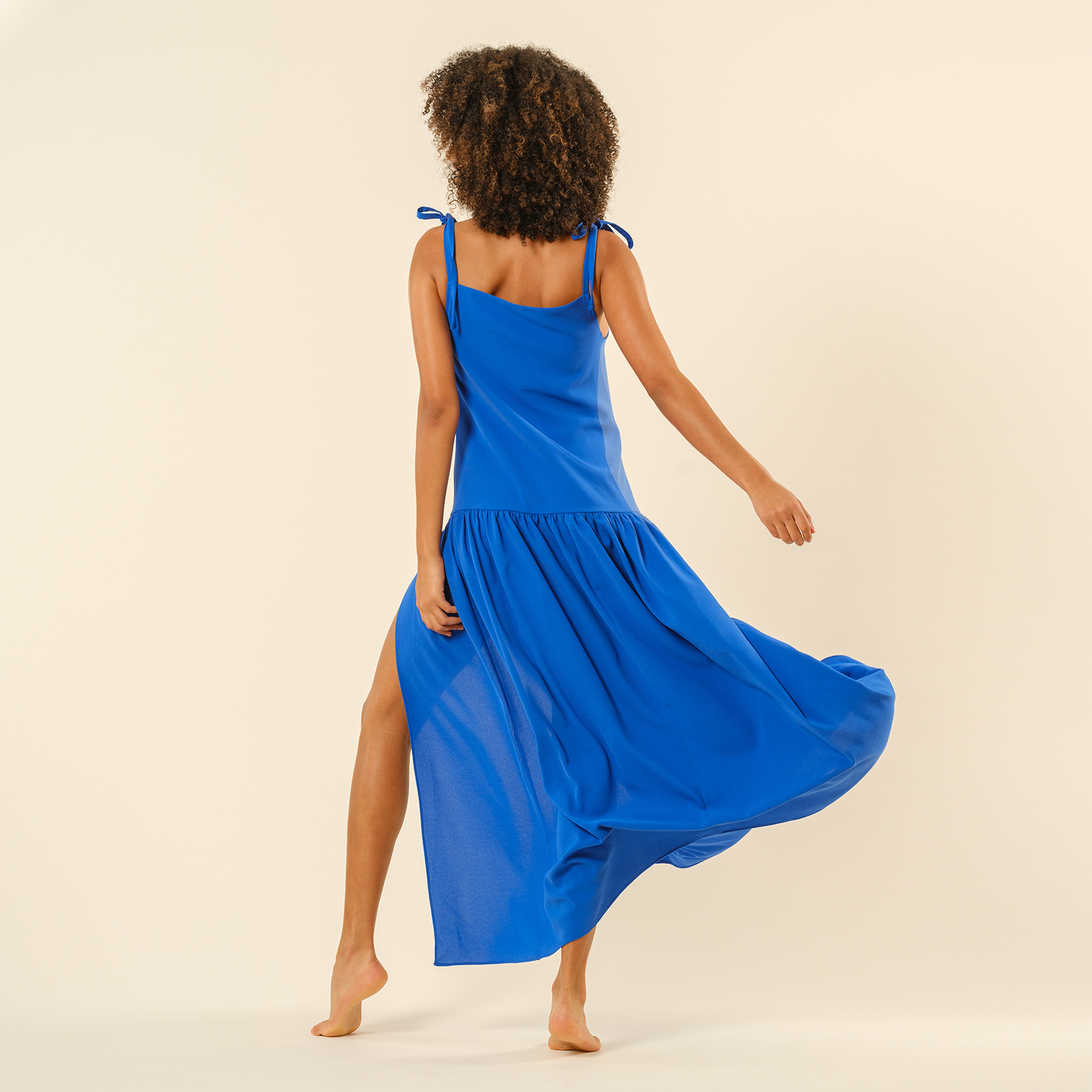 Protı Omuzdan Bağlamalı Elbise - Lacivert