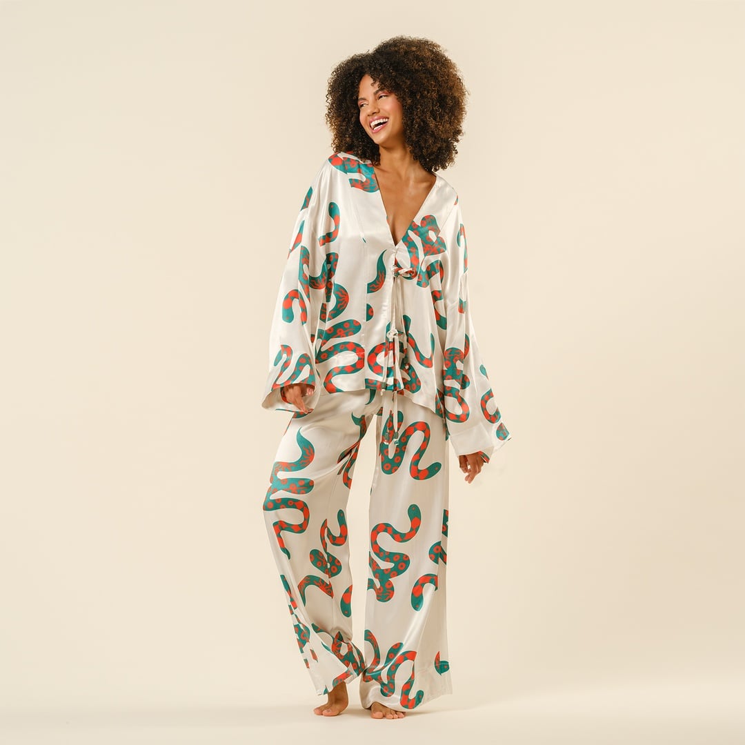 Protı Dijital Baskılı Kimono - Ekru