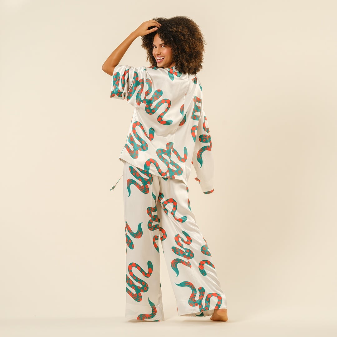 Protı Dijital Baskılı Kimono - Ekru