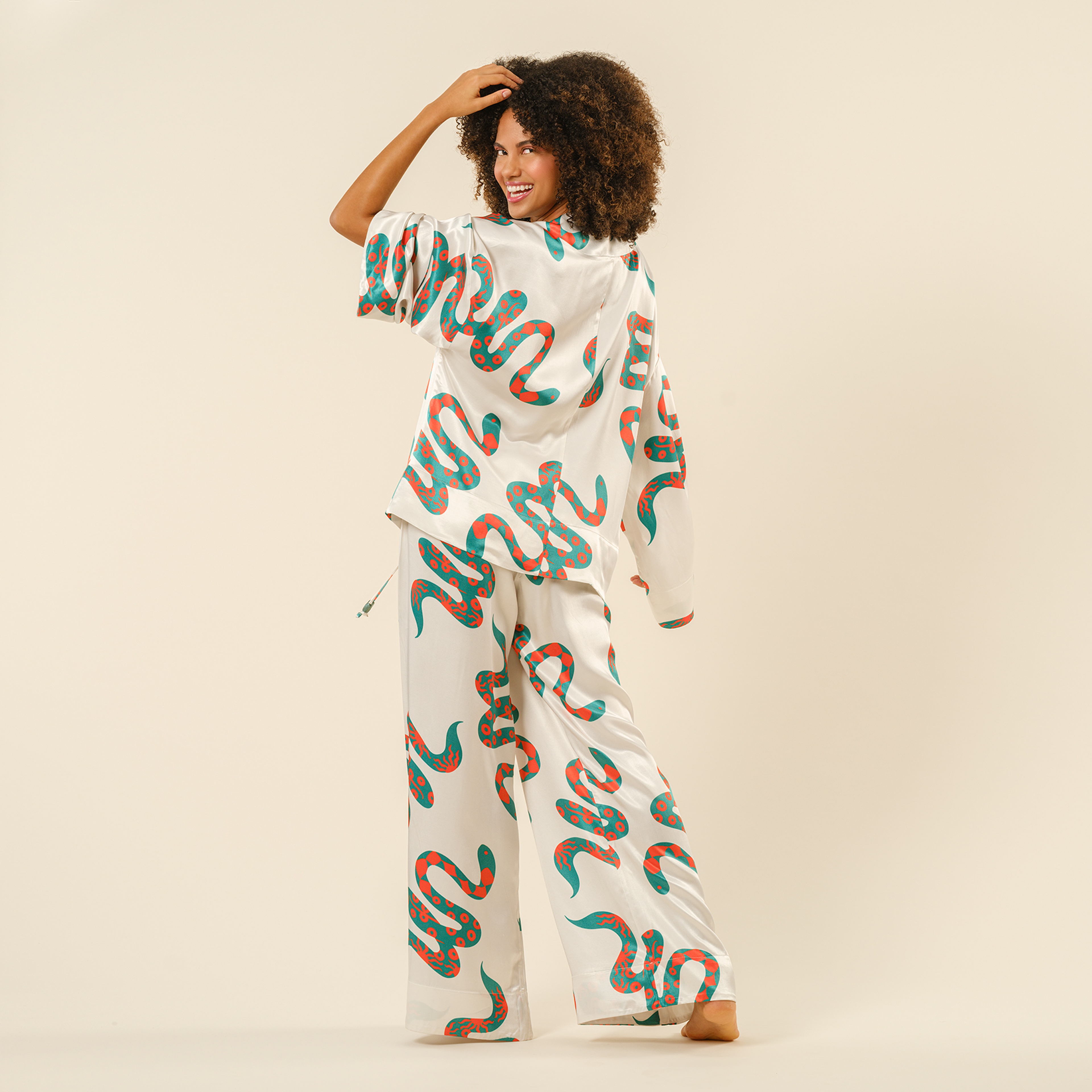 Protı Dijital Baskılı Kimono - Ekru