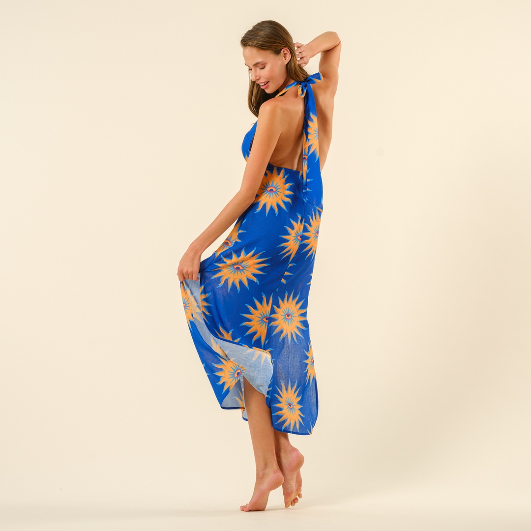 Protı Dijital Baskılı Şantuklu Elbise - Lacivert