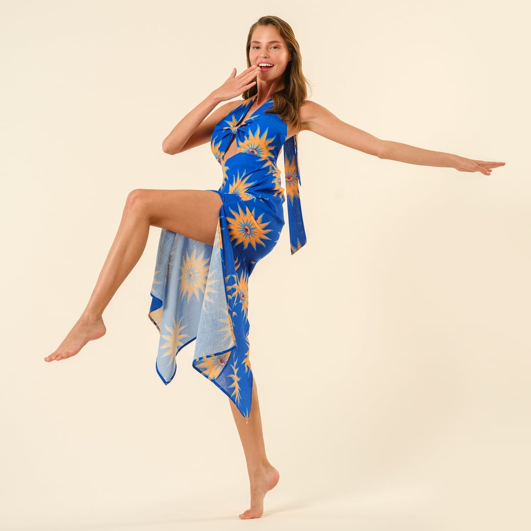 Protı Dijital Baskılı Şantuklu Elbise - Lacivert