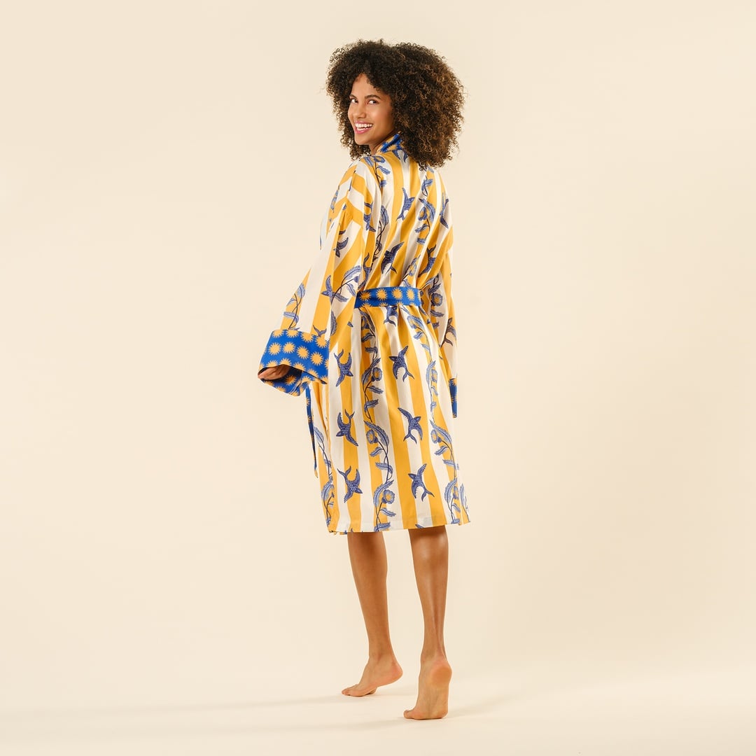 Baklan Dijital Baskılı Pamuk Modal Kimono - Sarı